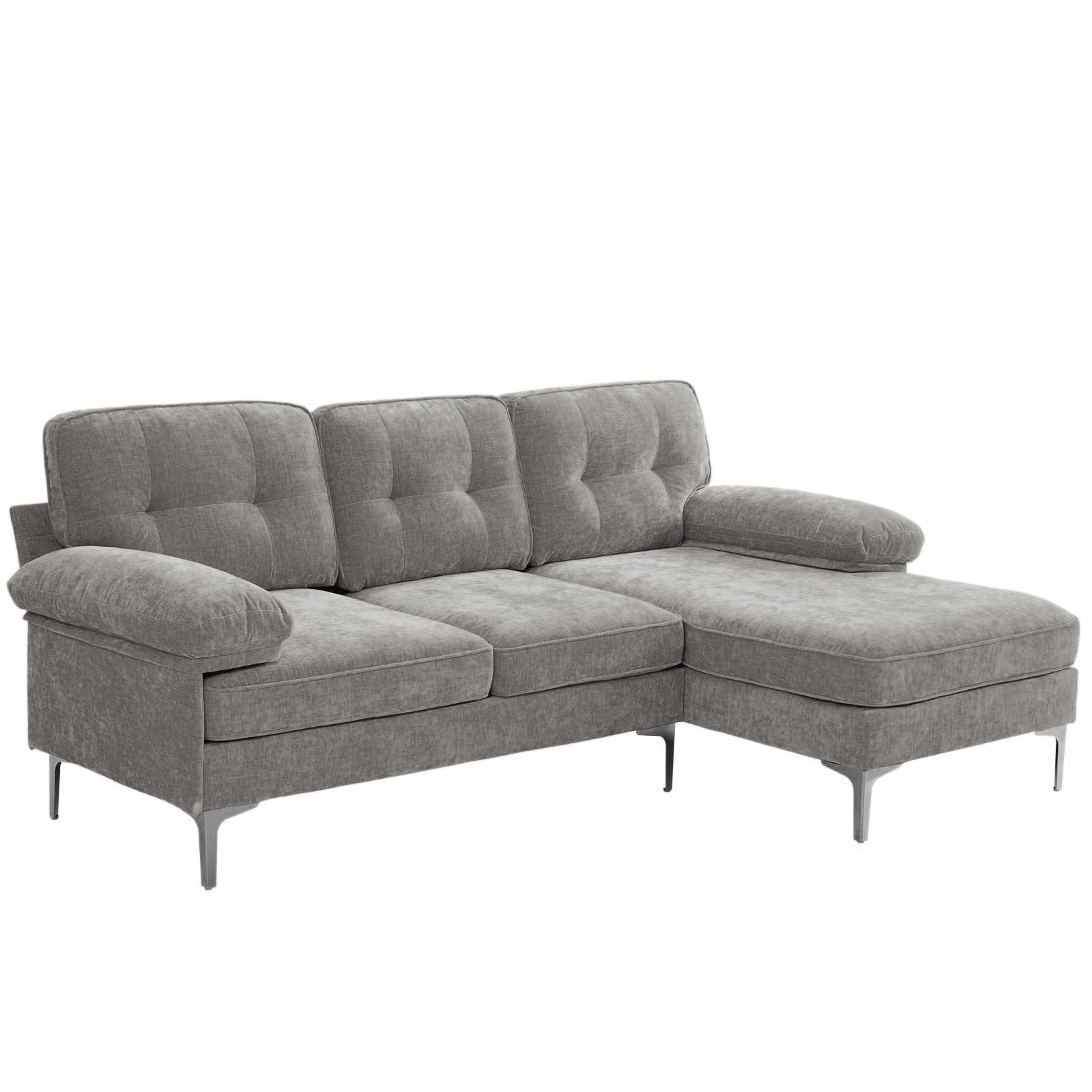 DUANDUAN Ecksofa 3-Sitzer Sofas 210cm breit Polsterecke mit Federkern Kissen und Rückenlehnen abnehmbar und waschbar - Chaiselongue beidseitig montierbar Couch L-Form fürs Wohnzimmer (Grau)