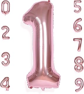 AULE 40 Inch Big Rose Gold 1 Balloon Number Large Foil Helium Number Balloons 0-9 Jumbo Giant Happy 1st Birthday Party Decorations for Boy or Girl Huge Mylar Anniversary Party Supplies
