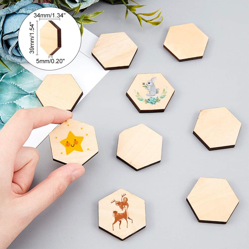 OLYCRAFT 150Pcs Wood Pieces Unfinished Wood Rhombus Pieces Hexagon Pieces Natural Wood Cutout Shape Wood Rhombus Blank Slices for DIY Crafts Holiday Decorations