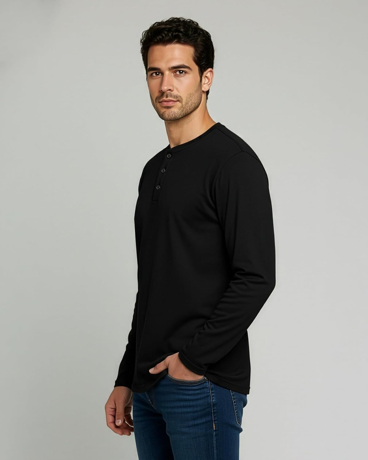 Real Essentials 3 Pack: Men's Cotton Long Sleeve Henley T-Shirt - Casual Work Activewear Tee (Available in Big & Tall) - Image 6