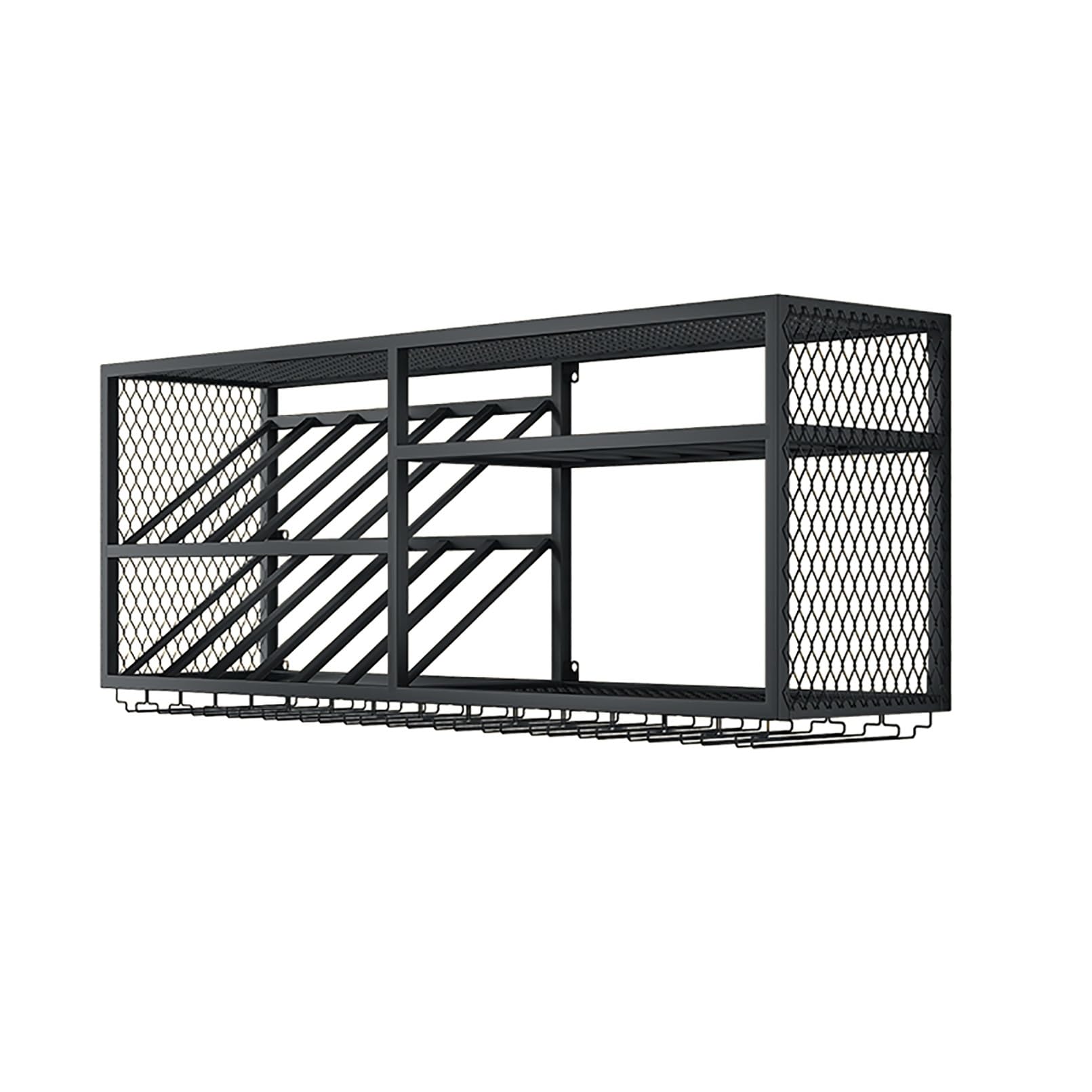 Botellero Pared Para Botellas, Botellero De Hierro De Estilo Industrial, Enfriador De Vino Metálico, Botellero Colgante Con Soporte De Cristal, Estante Multifuncional Champán De Hierro ( Color : Black