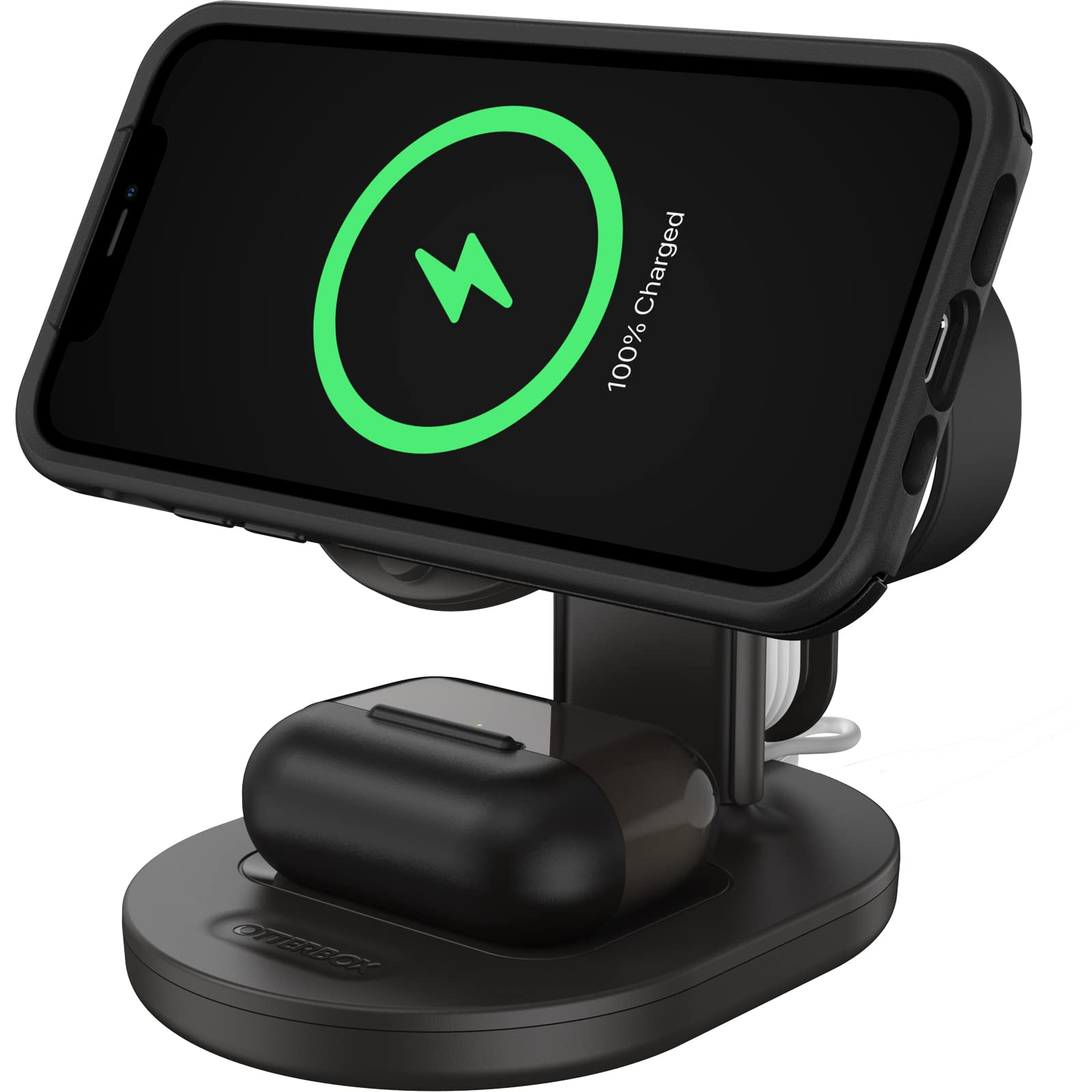 OtterBox Support de Charge 3-en-1 MagSafe, Noir | Station de recharge au design élégant et léger, alignement et fixation avec avec MagSafe pour iPhone, AirPods et Apple Watch