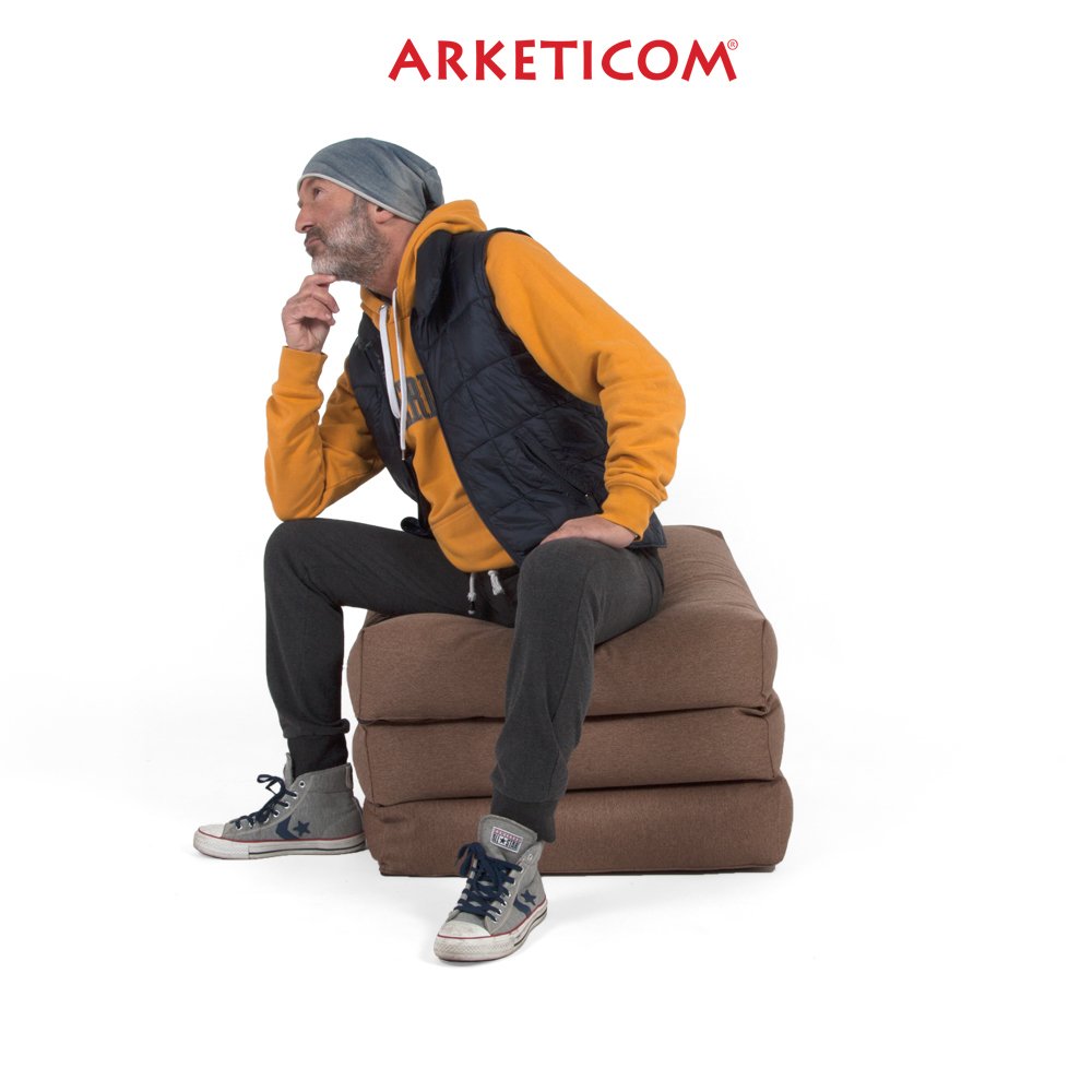 ARKETICOM FU-TOUF Pouf Puff Morbido Che Diventa Letto o Poltrona Pieghevole Poggiapiedi per Ospiti Puff Camera o Futon Richiudibile Salvaspazio (Sabbia) 60x60x45 /190x60x15