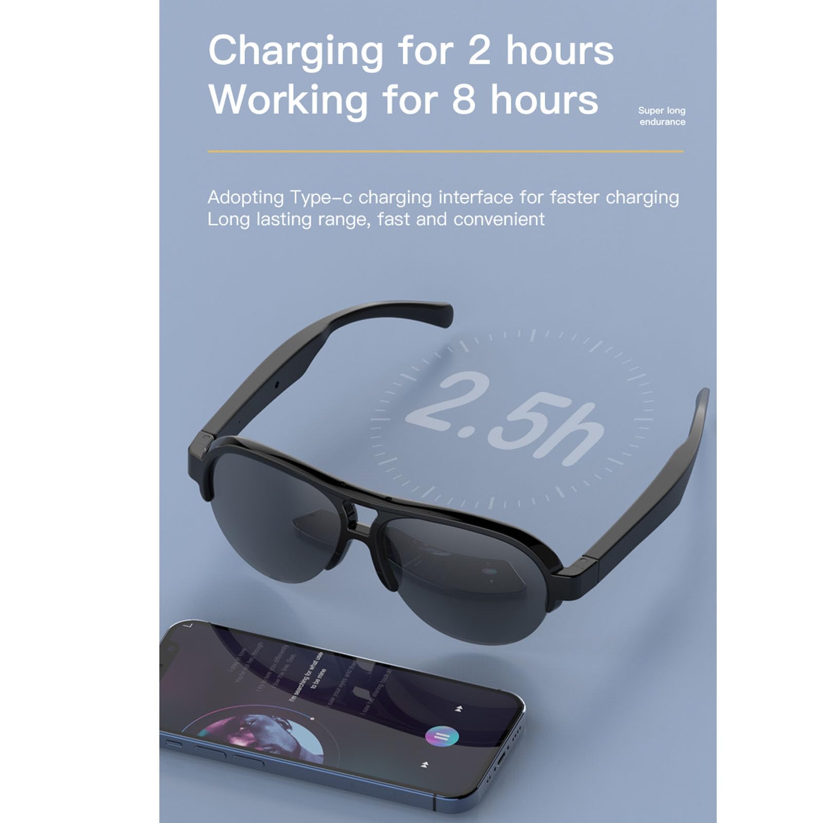 Bluetooth Glasses for Women & Men, Smart Audio Sunglasses for Men,Wireless Music & Calls, Lightweight Frame, Touch Control, Audio Sunglasses with Speaker