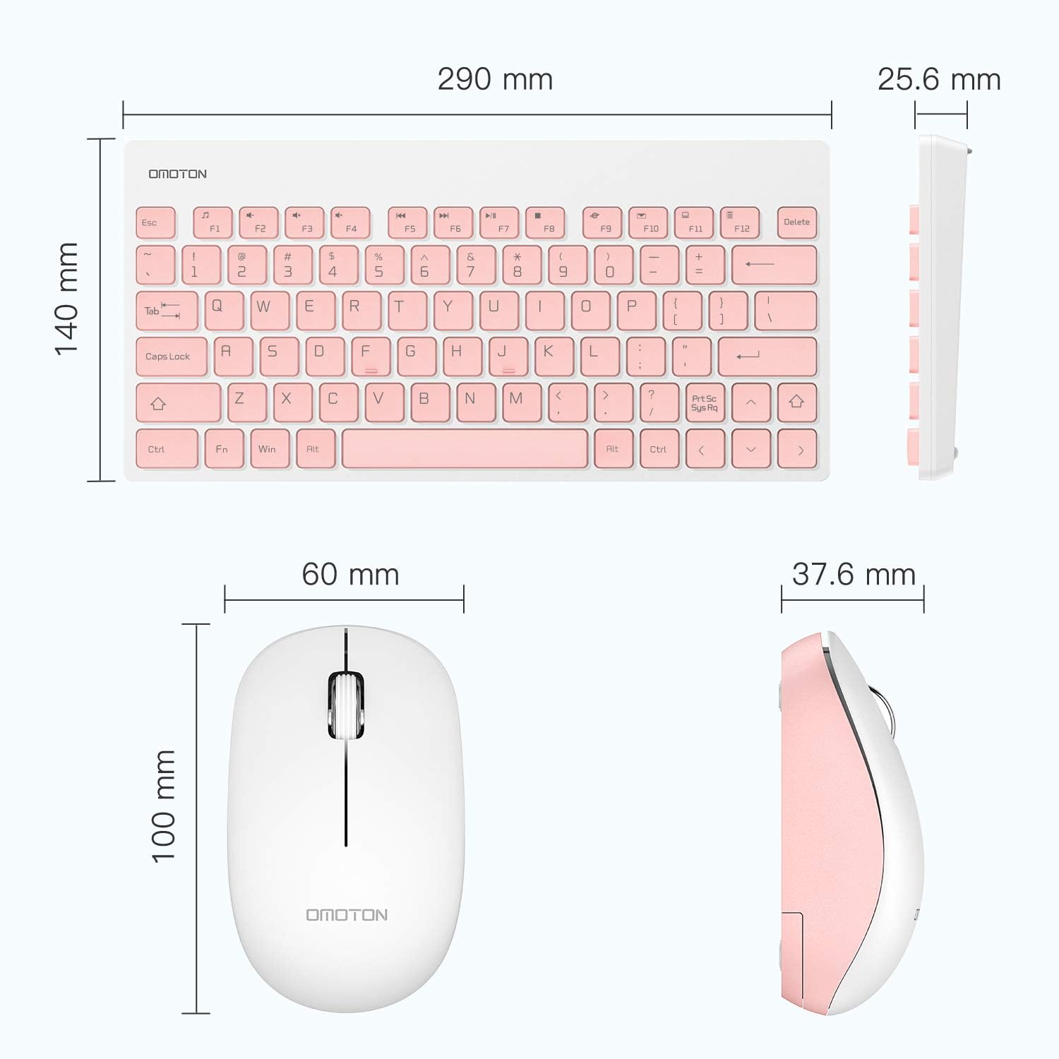 OMOTON 2.4G Wireless Keyboard and Mouse Combo with USB Receiver for Windows, Computer, Desktop, PC, Notebook, Laptop, Pink