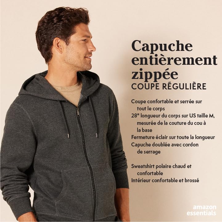 Amazon Essentials Sweat à Capuche en Polaire avec Fermeture Éclair intégrale (Grandes Tailles Disponibles) Homme – Image 3