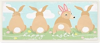Stupell Industries Happy Easter Sentiment Bunny Tails Funny Corgi Dog Wall Plaque, 17 x 7, Beige