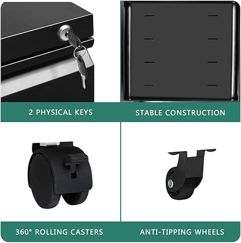 Miniatura 5 de INVIE Archivador de 3 cajones con cerradura, archivador vertical de metal debajo del escritorio para archivo de cartas legales, diseño