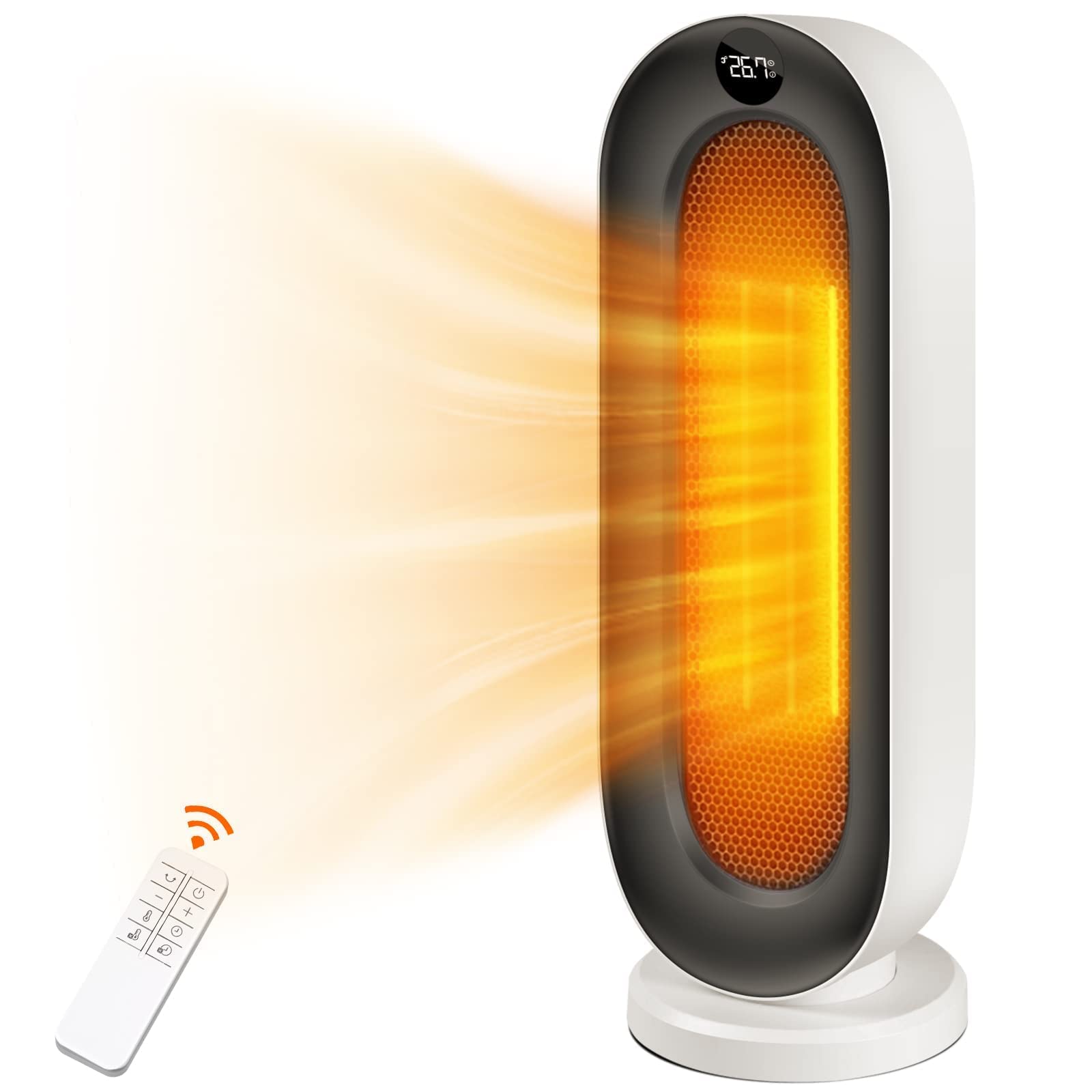 Nictemaw Termoventilatore elettrico in ceramica, 2000 W, ECO riscaldatore elettrico con 3 modalità, protezione antiribaltamento, timer 12 ore, oscillazione a 100° e telecomando per casa e ufficio