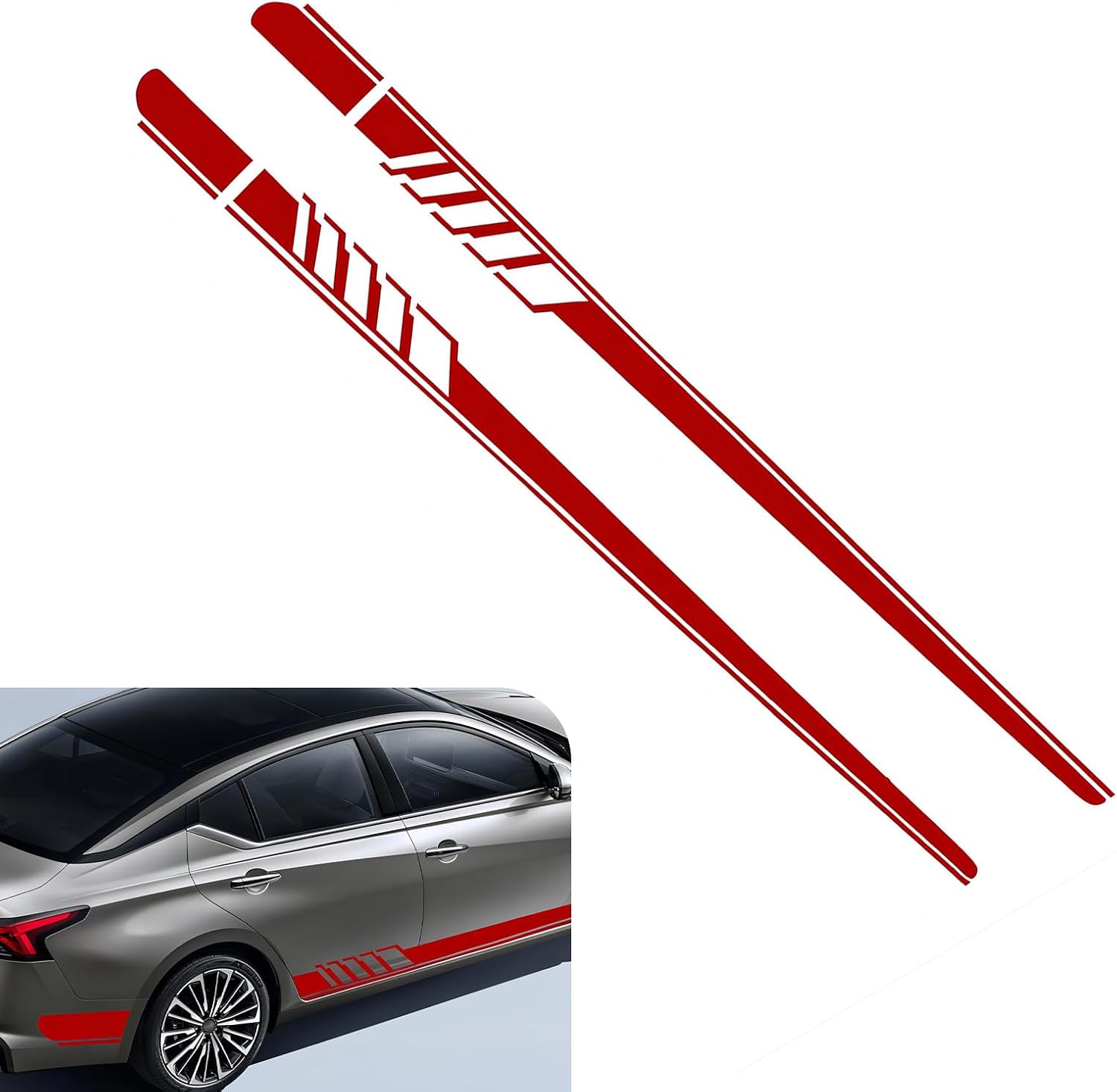 Pack-2 Car Side Skirt Decals, 88.58" x 4.52" Automobile Personalized Stickers Kit, Car Body Decorative Accessories, Universal for Most Cars, Trucks and Vans (Red)
