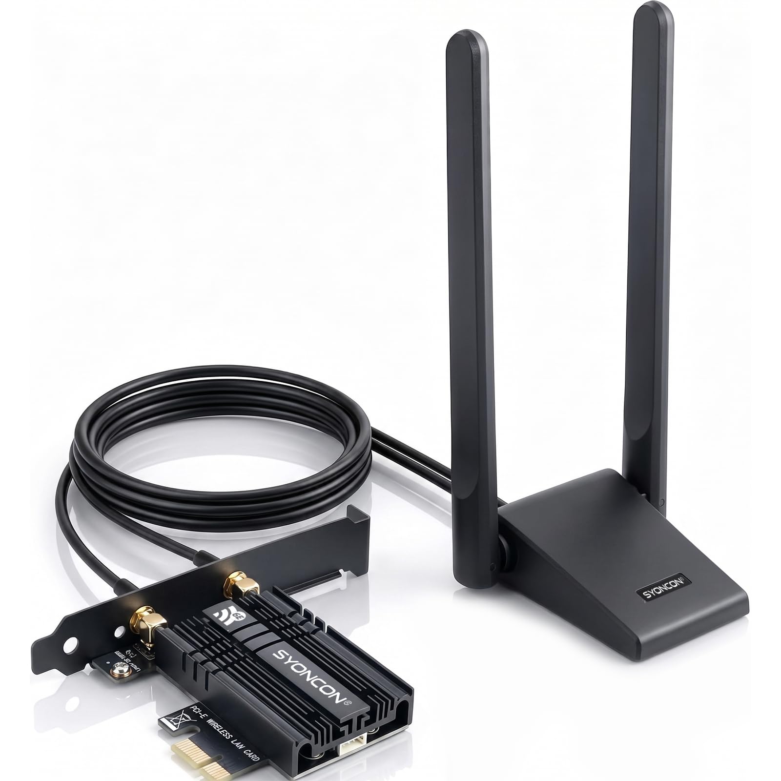 AXE5400S PCIe - Tarjeta Wi-Fi para PC, Intel AX210 WiFi 6E Bluetooth 5.3 con mejor señal de extensión, tres bandas (6 GHz/5 GHz/2,4 GHz/2,4 GHz), tarjeta de red PCI Express para Windows 10/11