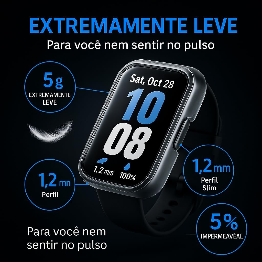 Capa Protetora com Película Compatível com Samsung Galaxy Fit 3 Transparente de Alta Resistência Capa Case Galaxy Fit 3 Protetora para Smartwatch