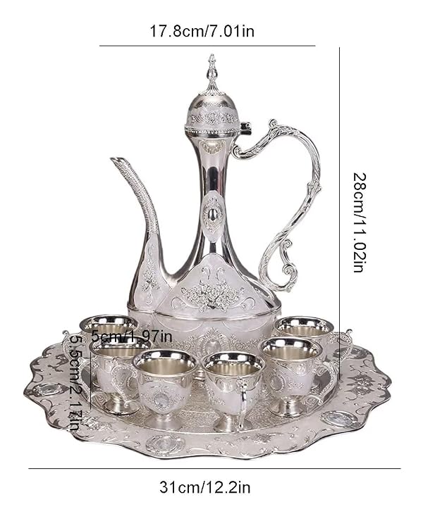 SEEK RARE Large Vintage Turkish Tea Set Coffee Service Set Teapot Sets for Adults Home Party Decor Silver White by SEEK RARE - Image 7