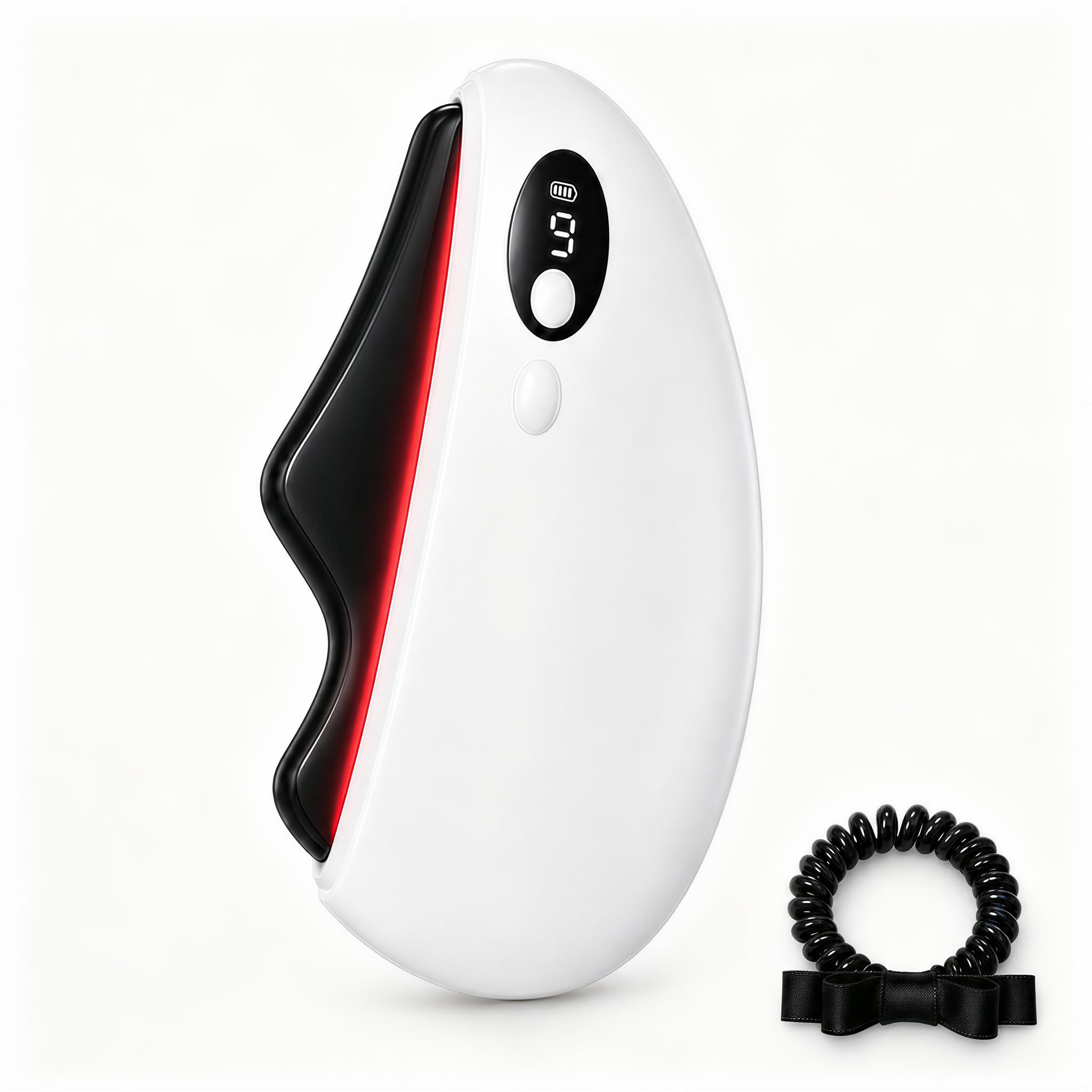 Masajeador facial eléctrico Gua Sha, herramienta de masaje facial y cuello con luz roja suave, borde de piedra Bian, 9 niveles de calor, 3 modos de vibración, pantalla LCD, herramienta recargable Gua