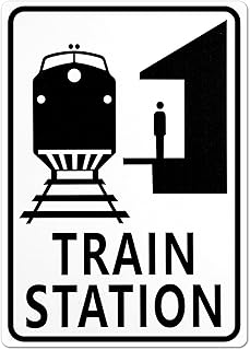 Train Station Sign 10 x 14 Inch Metal Railroad Decor Train Accessories for Adults Kids Decorative Metal Wall Art Aluminum Metal Signage for Boys Room Men Gifts