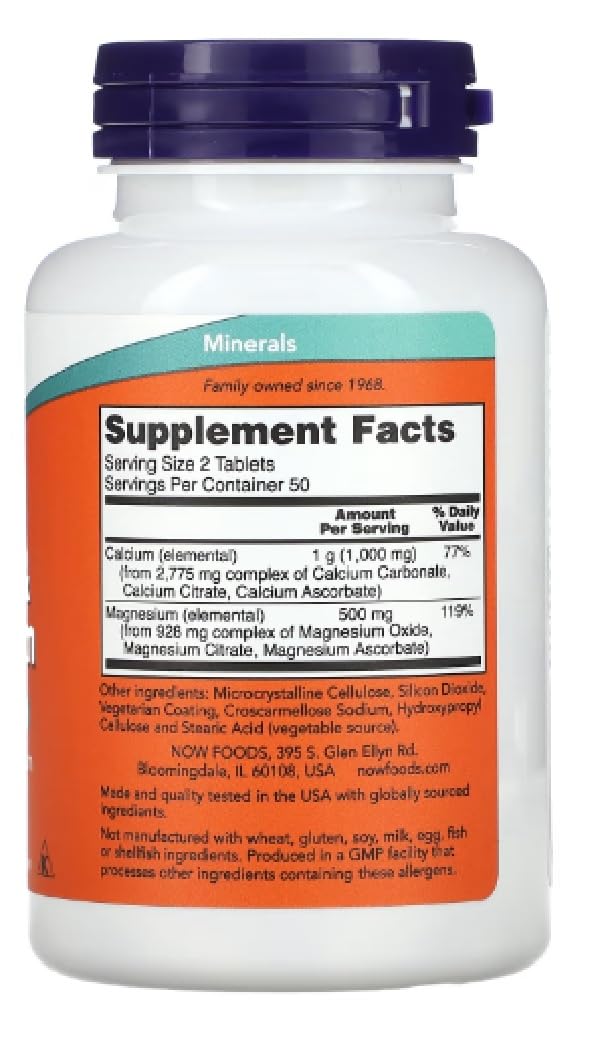 Now Foods - Calcium & Magnesium | Soutien naturel pour la santé osseuse et la détente musculaire - 100 comprimés