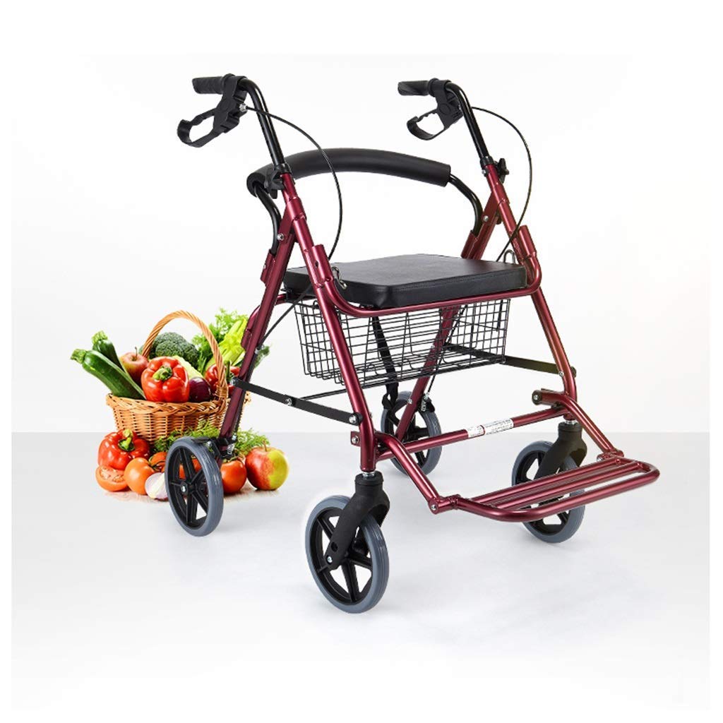 Chodzik Składany chodzik Lekki Rollator Koszyk i uchwyt na kijki PU Opony Rollator z regulacją wysokości z oparciem i siedziskiem, czerwony Interesting