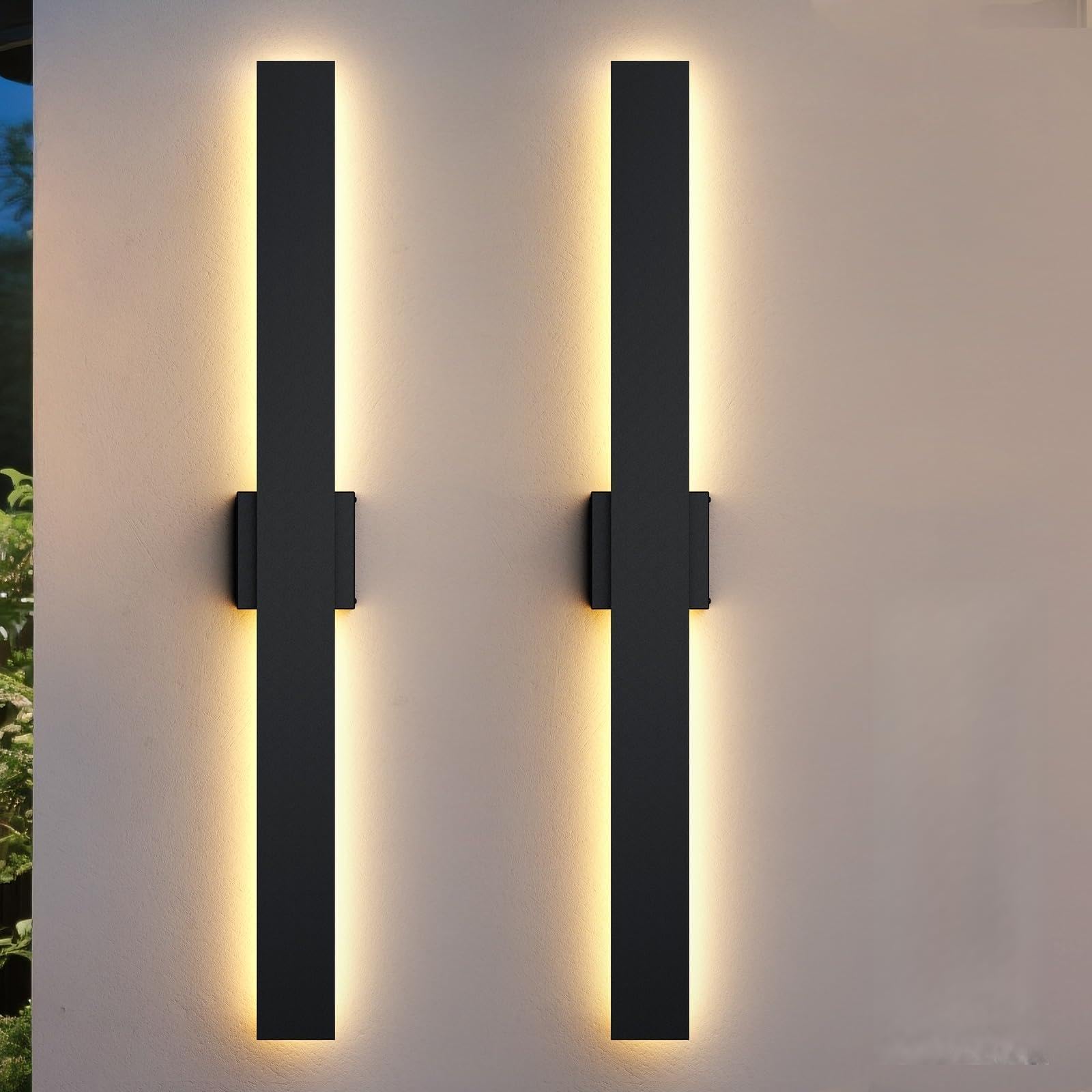 2 pack 39.3 inch modern led outdoor wall light, 3000k 4000k 5000k 10%-100% dimmable lights for outside, ip65 waterproof exterior long wall lights for house, porch, garage, patio, yard, entrance black