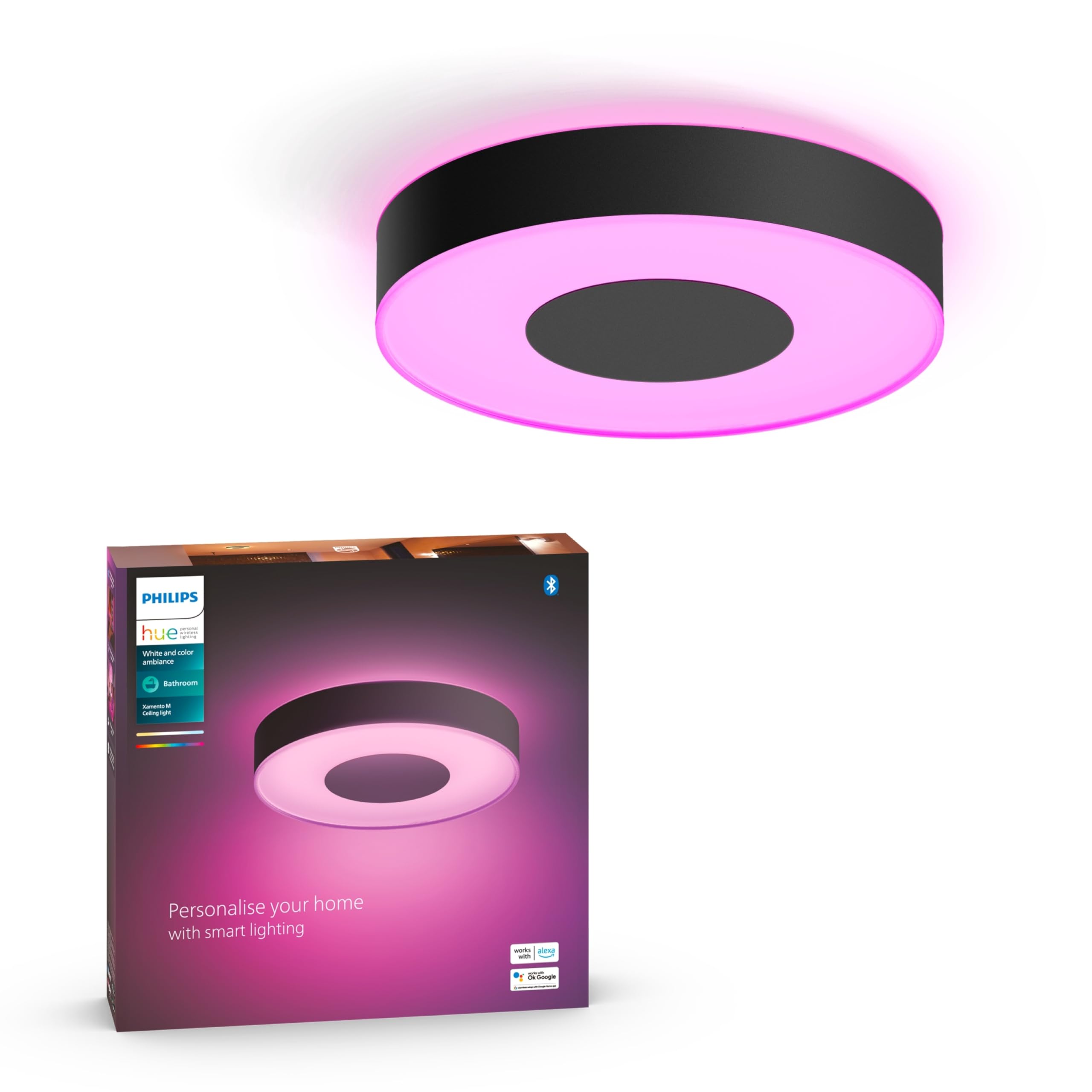 Philips Hue White and Color Ambiance Xamento Plafoniera da Bagno Smart, Media, LED Integrato, 34W, Nero