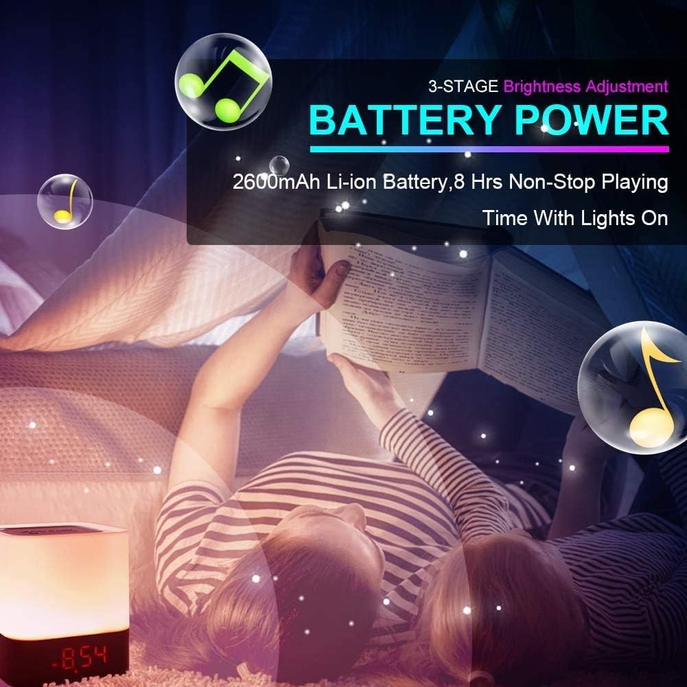 Głośnik Bluetooth 5 w 1 ze światłem, budzik świetlny RGB, zmiana kolorów, lampka nocna, dotykowa, ściemniana, budzik cyfrowy z USB, zestaw głośnomówiący, odtwarzacz MP3, fajne rzeczy dla