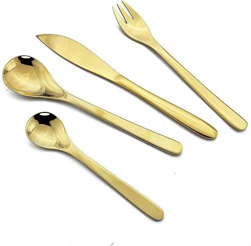 JASHII Servicio de cubiertos de acero inoxidable estilo japonés para 6, utensilios de diseño moderno y elegante, cubiertos con cuchillo de 24