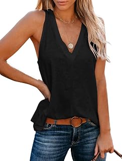 Famulily Summer Tank Tops for Women Cute Sleeveless Deep V Neck Tunic Tops