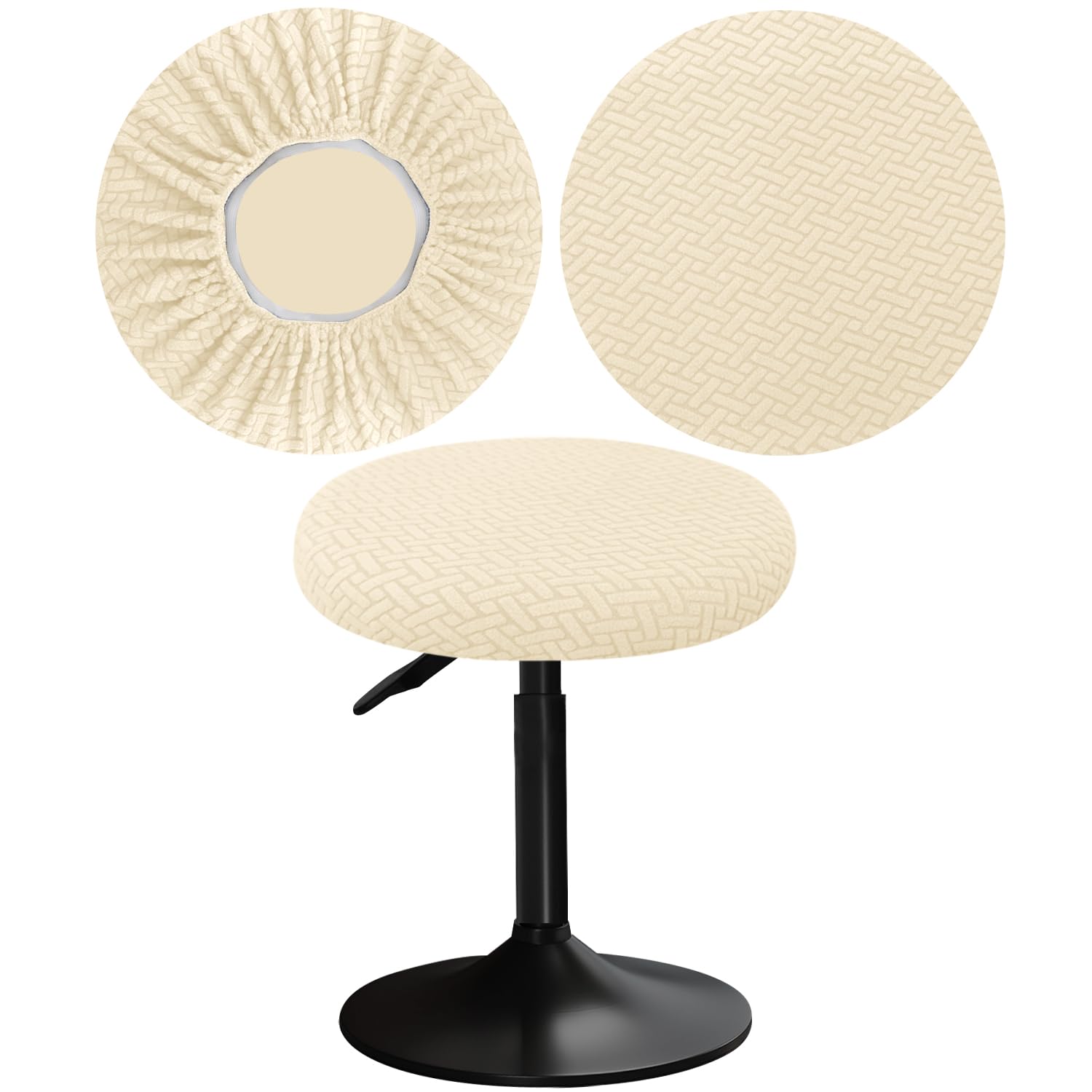 YINGAYOU Stool Covers Round 12-16"/30-40cm with Jacquard Bar Stool Seat Covers Round, Elastic Soft and Comfortable are Rich Color (1, Beige)