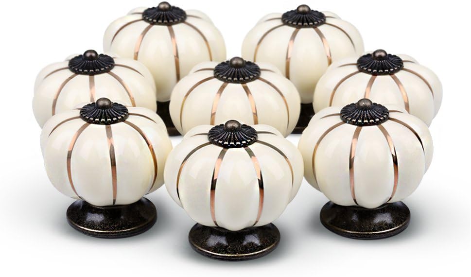 YDO(TM) Pumpkin Knobs Ivory Kitchen Cabinet Pull Ceramic Handle 8pcs