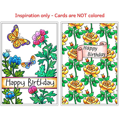 Image of Art Eclect Birthday Cards to Color for Adults - Relaxing Coloring Designs | Happy Birthday Coloring Cards - 10 Different Designs - 10 White Envelopes Included (Birthday /10)