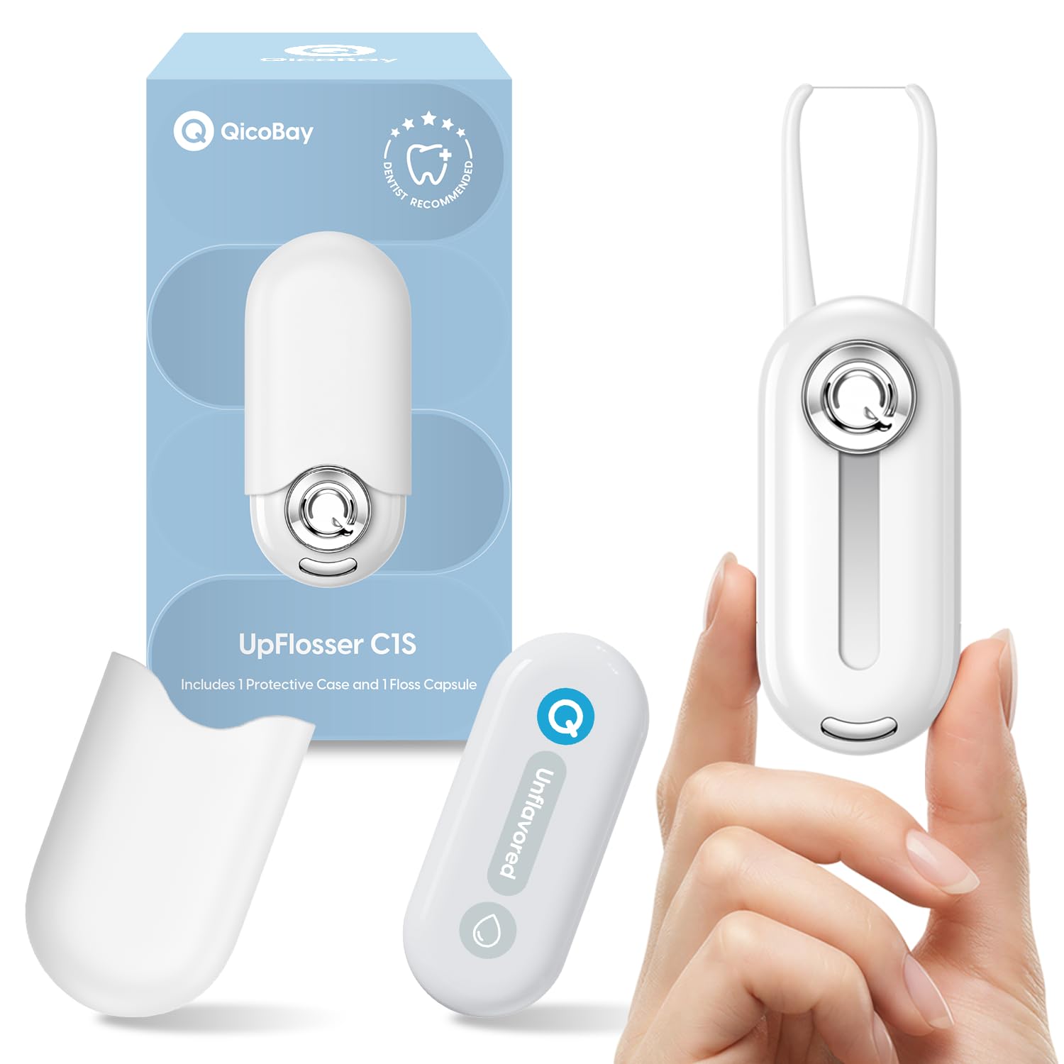 UpFlosser C1S Reusable Auto-Restringing Flosser with Replaceable Floss Capsule Quick Deep Clean Portable On-The-Go Flosser Recyclable Zero-Waste Design