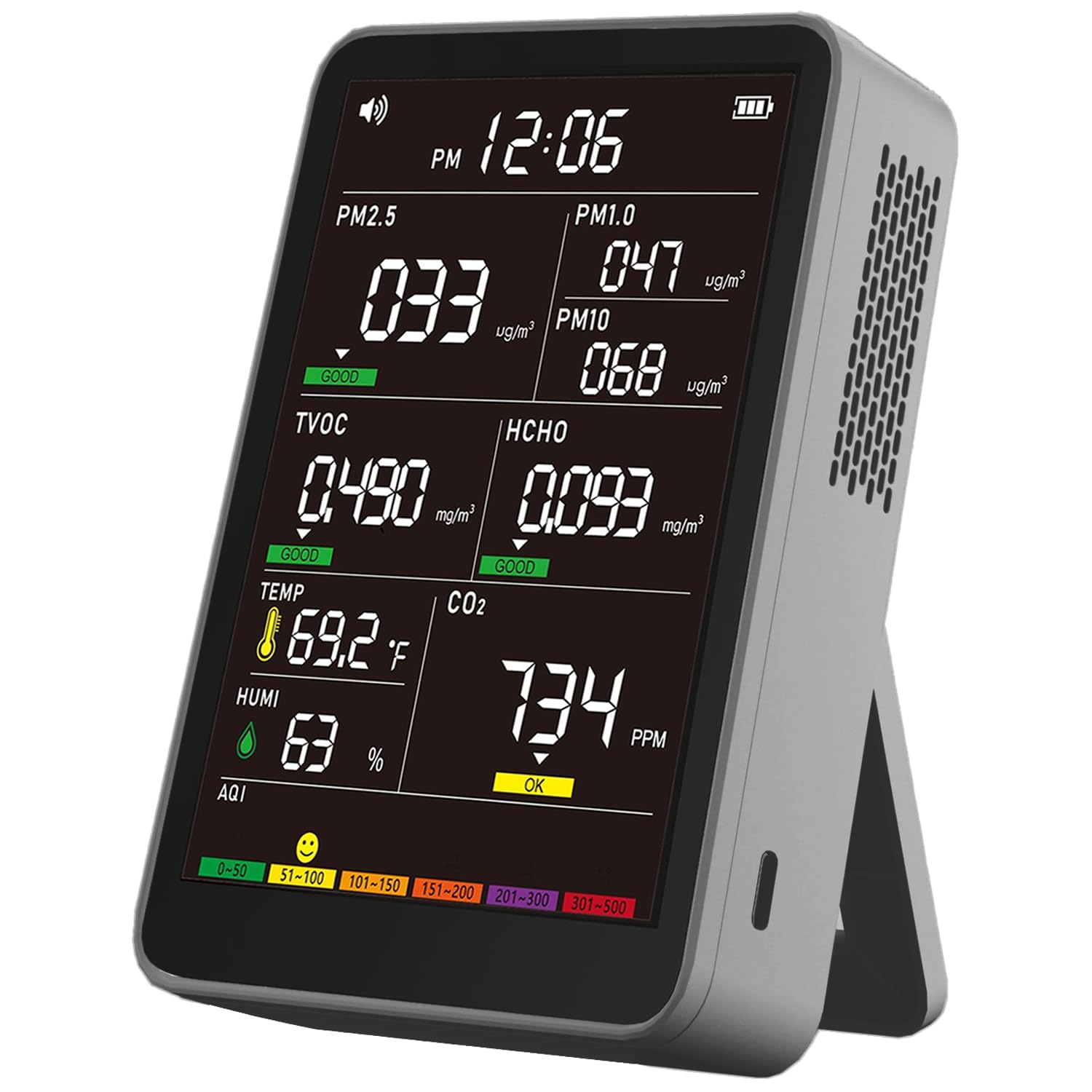 16-in-1 Indoor Air Quality Monitor, High-Precision Multi-Parameter Smart Air Quality Tester with HD Real-Time Color Screen, Portable Air Quality Monitor for Home, Office, Cars, School, Bedroom — Amazon image 8