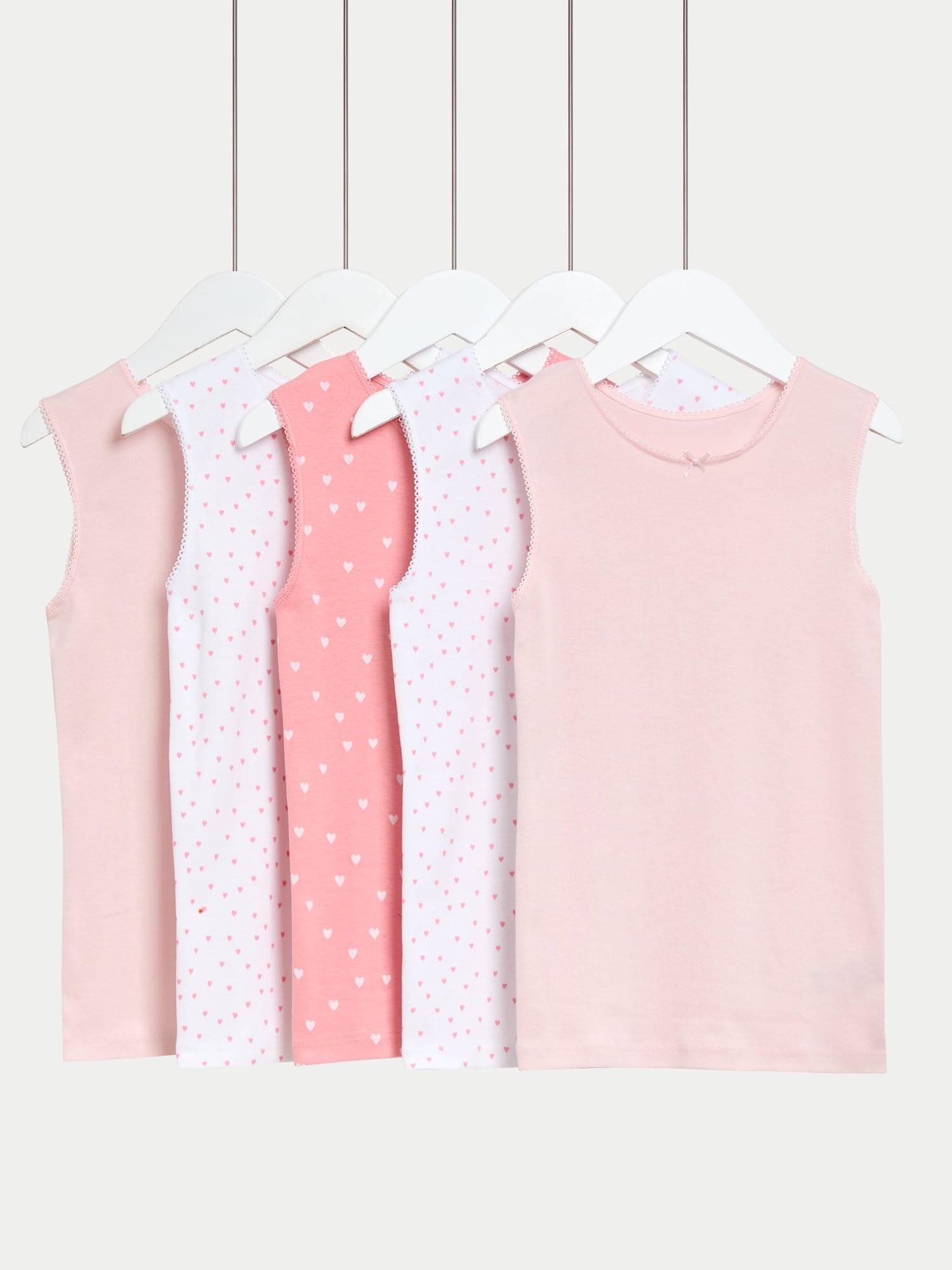 Marks & Spencer Bambini Puro Cotone Heart Stampa Canottiere 5-Pack – per Bambine – Vestibilità Regolare – StayNew™