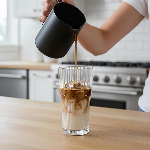 Miniatura 4 de Juego de 6 vasos de cristal acanalado de gran tamaño, vaso de vidrio transparente vintage de 20 onzas, gran capacidad, estilo origami, diseño