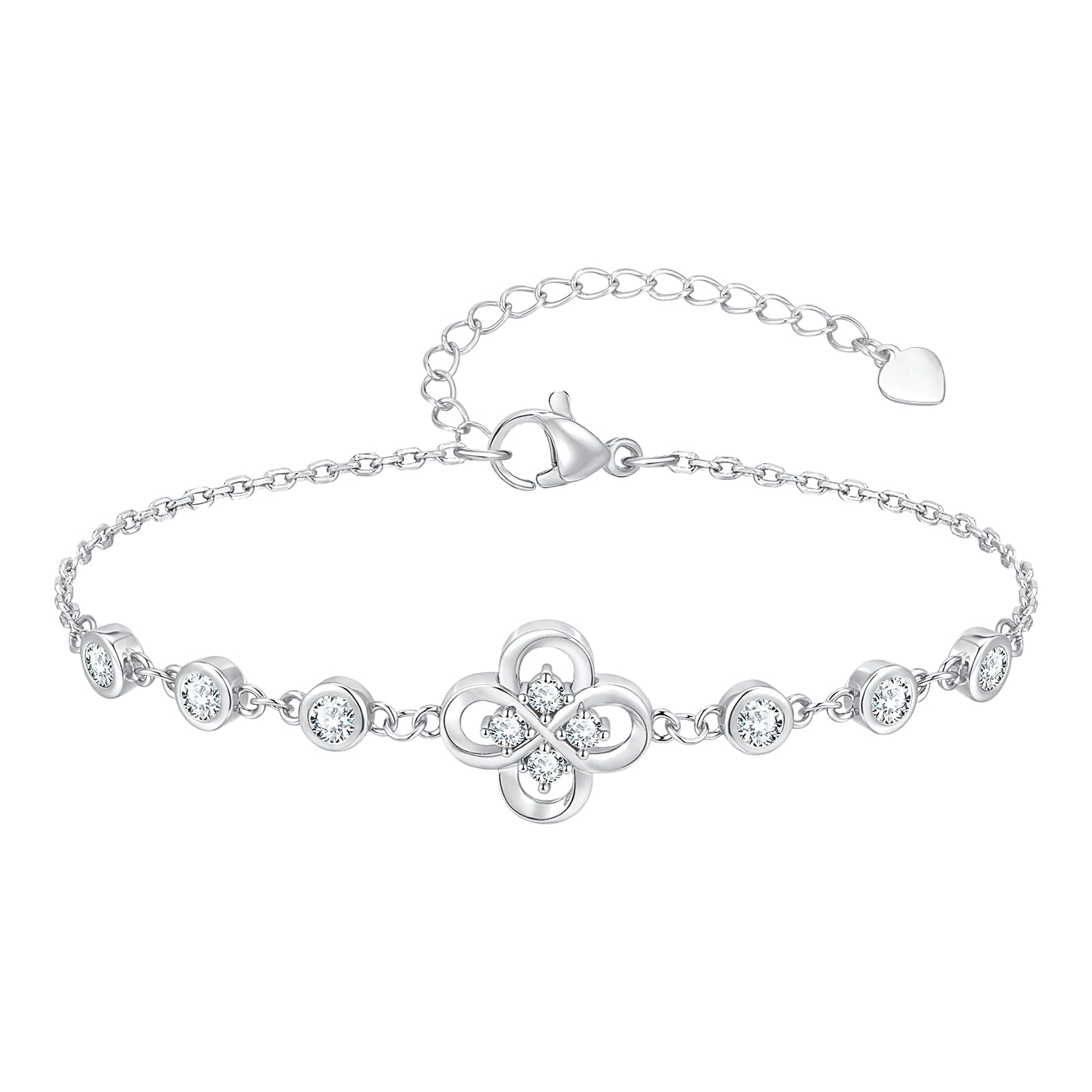 Gold Four Leaf Bracelet for Women - Cubic Zirconia Flower Chain Bracelet