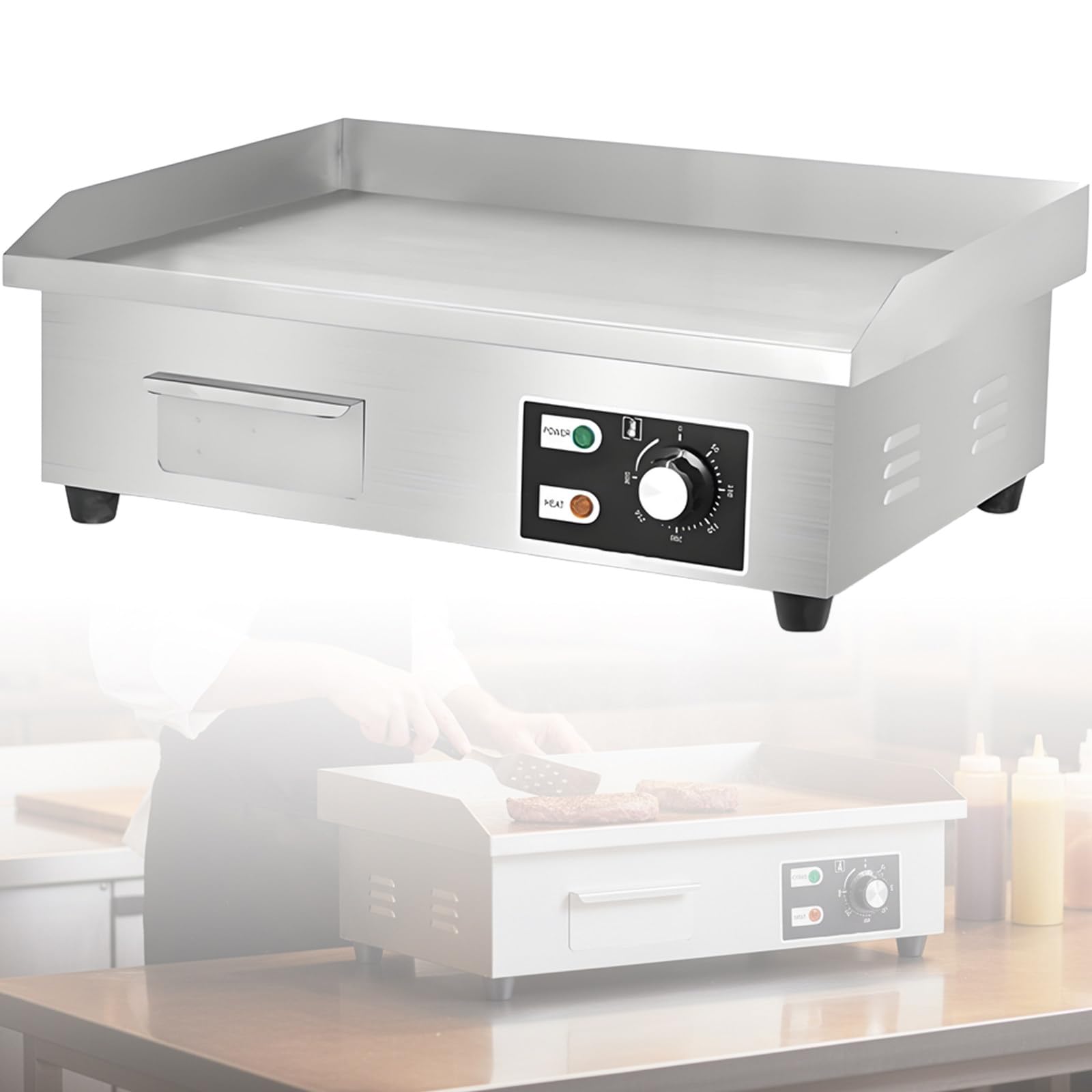 Barbacoa Eléctrica Comercial, Plancha eléctrica Profesional, Plancha eléctrica Gastro, Temperatura de 0-300 °C, para Restaurante, Cocinas 36 * 38 * 21CM