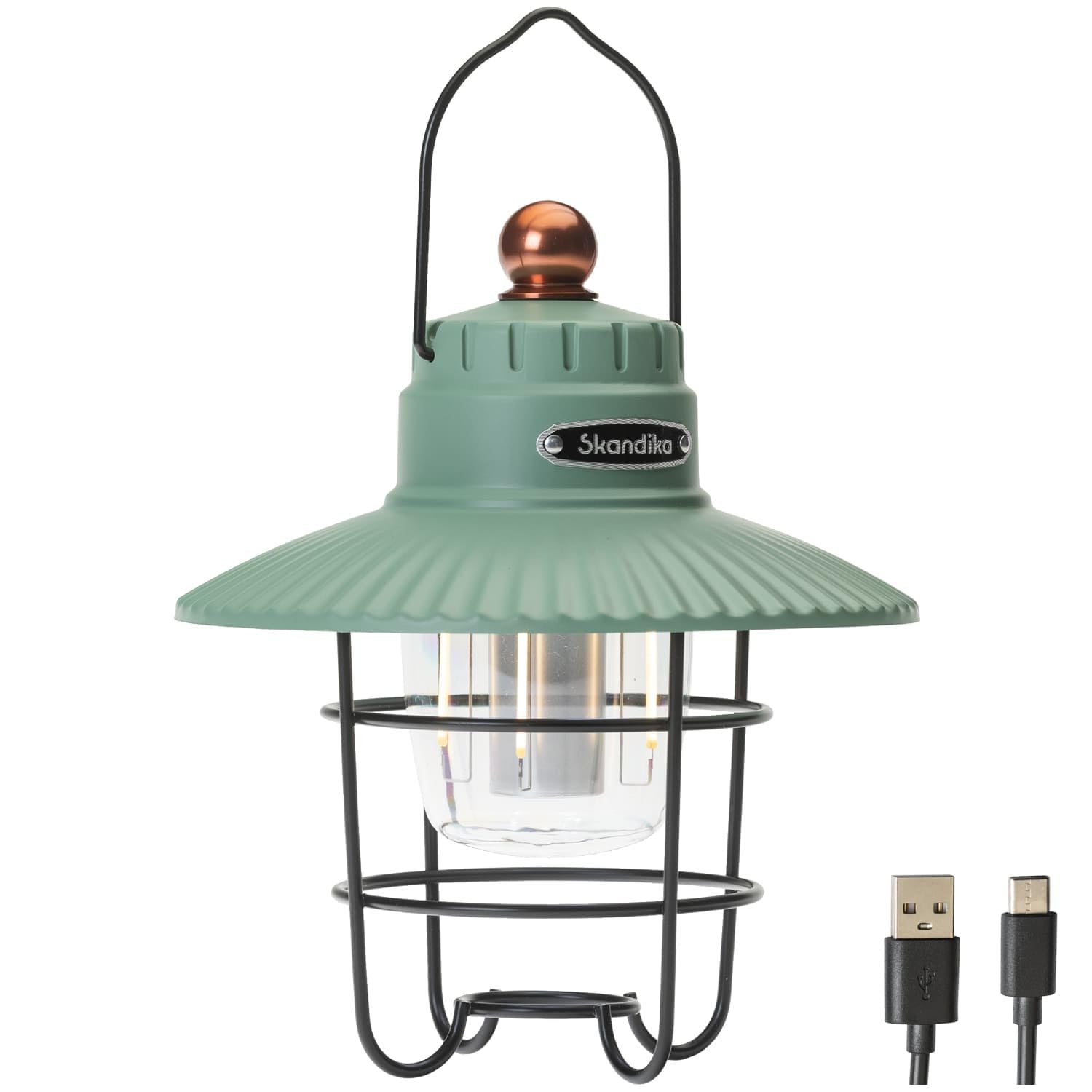 Skandika Soroya Lampada da campeggio a LED in stile retrò | Colore della luce regolabile, dimmerabile, batteria da 2000 mAh, 500 lumen | Ideale per il campeggio, il giardino(verde)