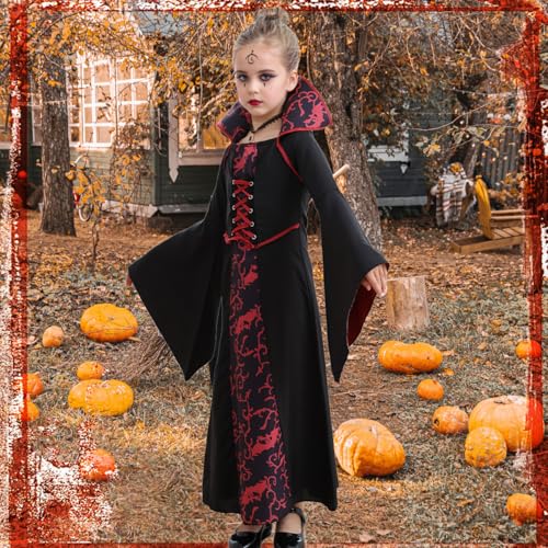 Vampire Costume for Girls Kid Halloween Carnival Fancy Black Dress for Cosplay3