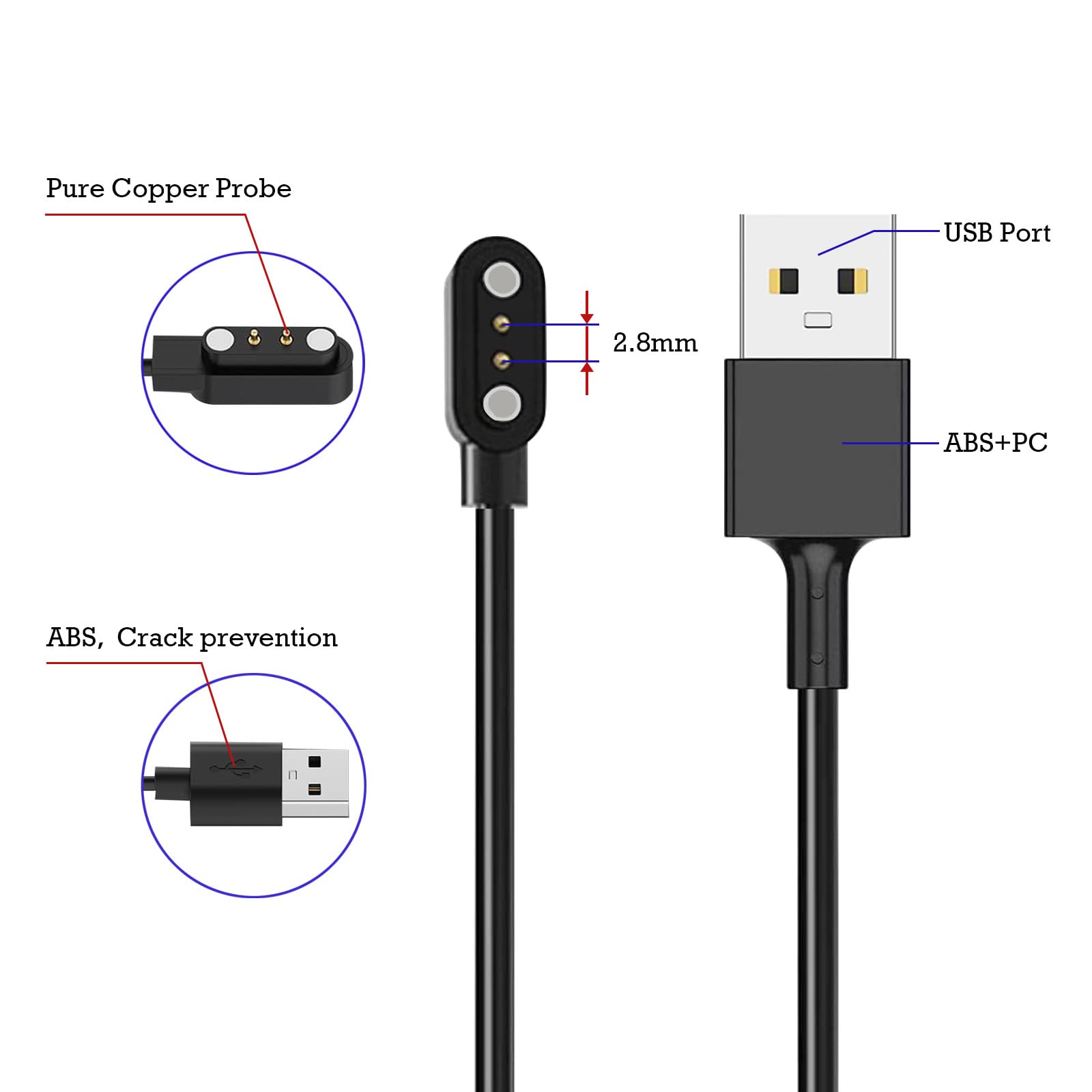 Confezione da 2 cavi di ricarica magnetici per smartwatch IDW28, IDW25, IDW19, TGW01, GTX20, DR03, DR06, DR05 e altri smartwatch, ricarica rapida, alta compatibilità