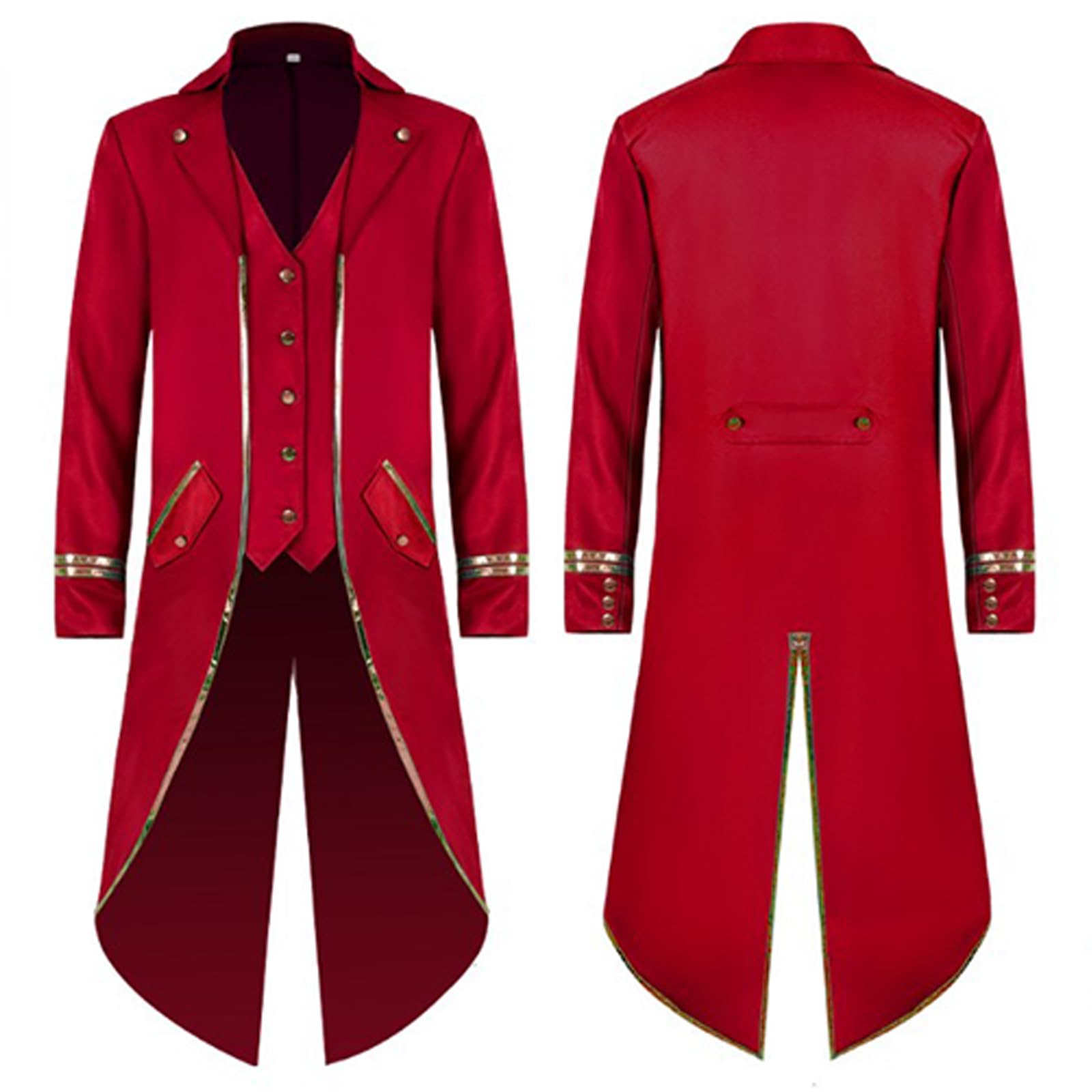 Runhomal Veste Smoking Homme Femme Manteau Queue de Pie Déguisement Prince Roi Costume de Directeur du Cirque Dompter Fête à Thème Carnaval Halloween B Rouge XXL