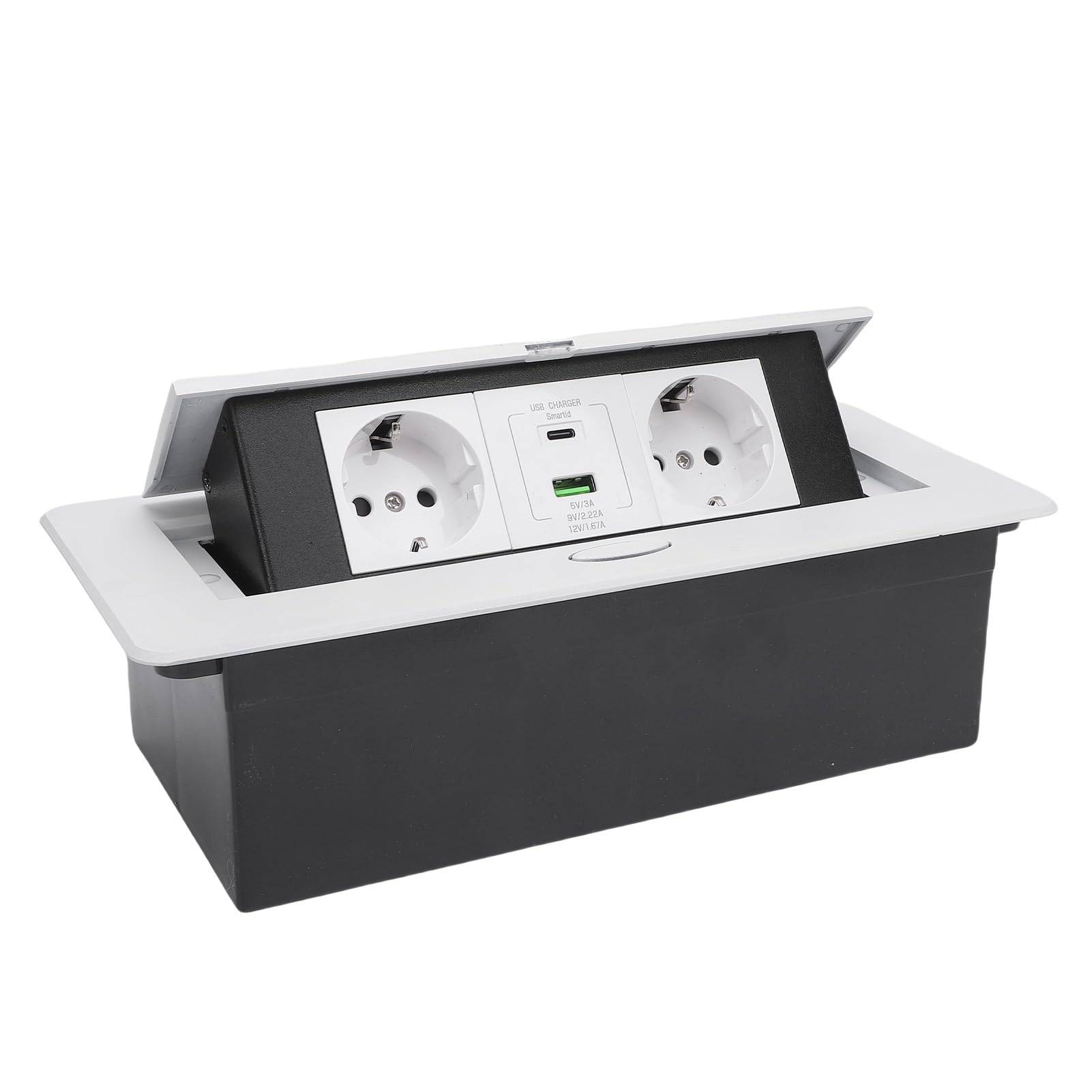 Scatola di Derivazione da Incasso da Tavolo Resistente All'acqua Hub di Alimentazione Sicuro per Ufficio Sala Riunioni Presa da Bancone 2 Fori Fori USB Tipo C, Bianco