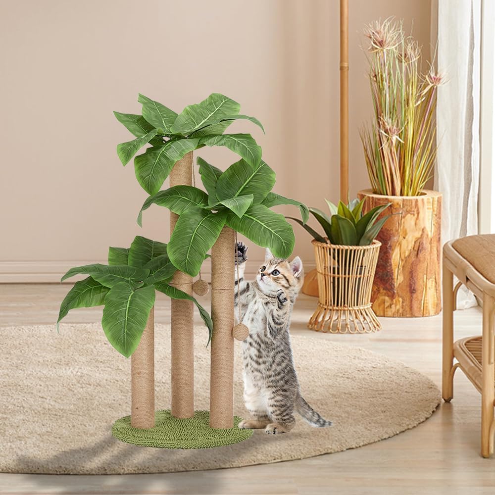 HOMYHANDS 80CM Cat Scratching Post, Medium Cat Scratcher Tree with 3 Scratching Poles Scratch Post for Large Cats with 2 Teasing Hanging Ball, Natural Sisal Rope (80CM) 5 61XEpWyfISL. AC SL1000