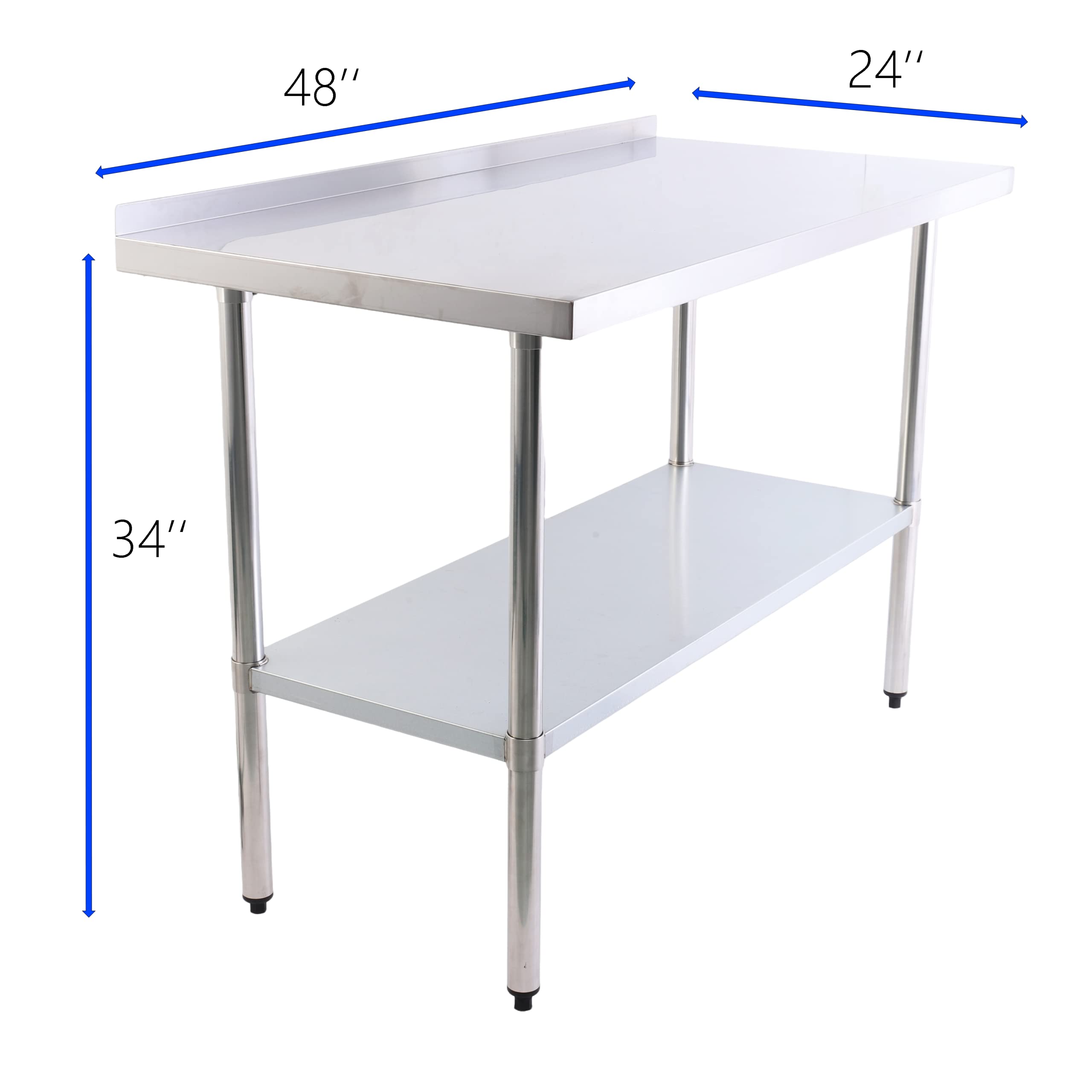 ERUPTA 24x48 inches NSF Commercial Stainless Steel Table for prep & Work Heavv Dutv Work Table for Reataurant.Hotel.Home Kitchen.Food Truck,BBQi (Table with Backsplash, 24x48x34inch)