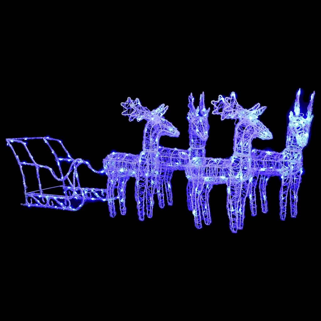 Decorazione natalizia con 4 renne e slitta LED, blu, 280x28x55 cm