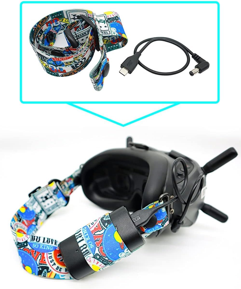 TMOM Pasek na głowę dla DJI FPV Goggles V2 i innych VR Eye Maska Regulowany elastyczny pasek do okularów VR (Opaska na głowę+Kabel+Osłona ochronna)