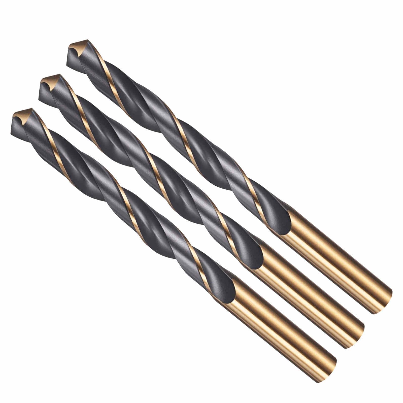 CoCud Drill Bit, 10.5mm Cutting Diameter, 4341 HSS Jobber Bits Gold and Black 118° Cutting Angle - (Applications: for Drilling Plastic Wood Soft Metal), 3-Pieces