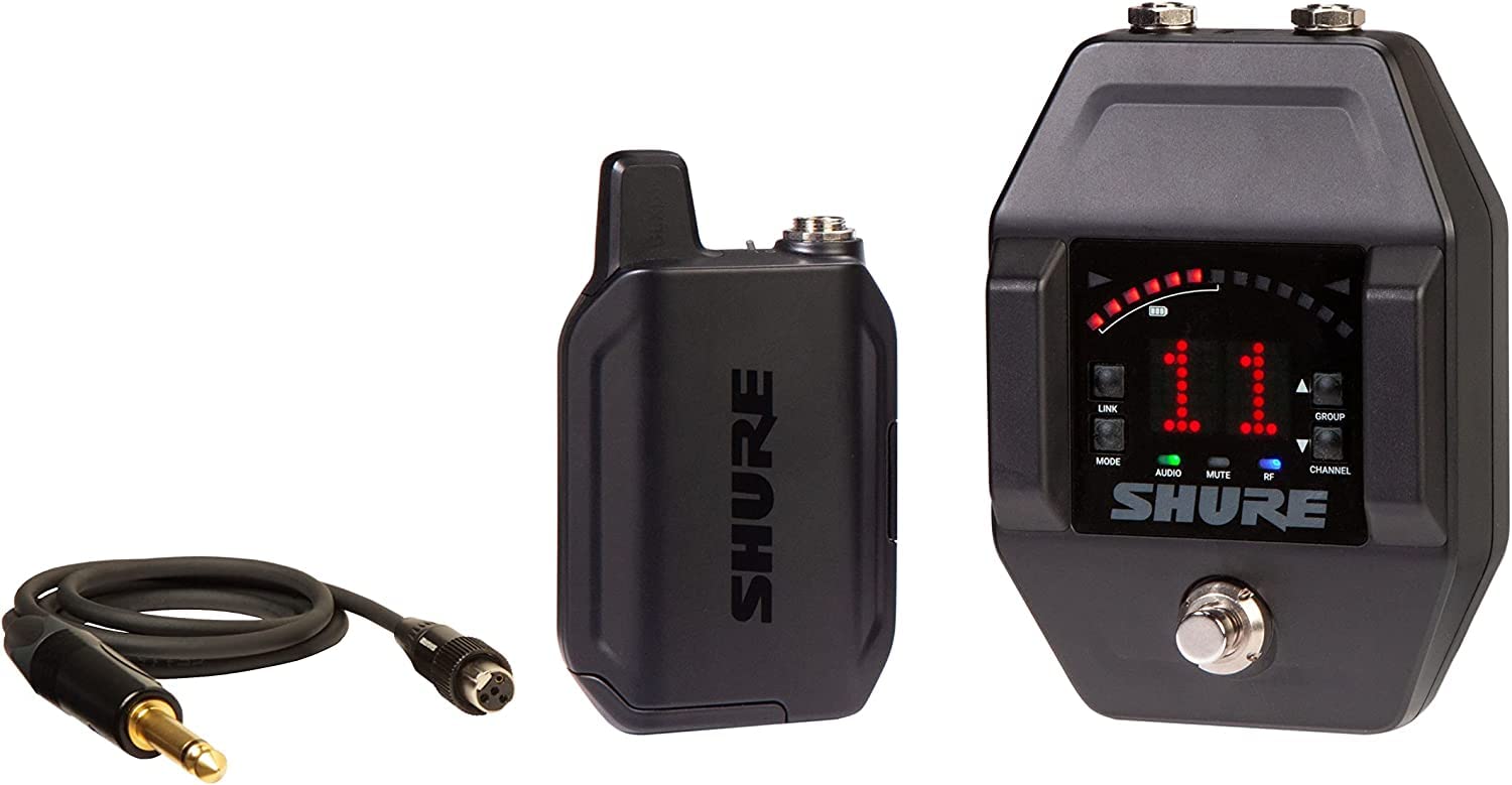 Shure GLXD16+ Dual Band Pro Digital Wireless System - Perfetto per chitarra e basso - Durata della batteria 12 ore, portata 30,5 m | Include cavo WA305 Premium per chitarra con jack da 6,35 mm e