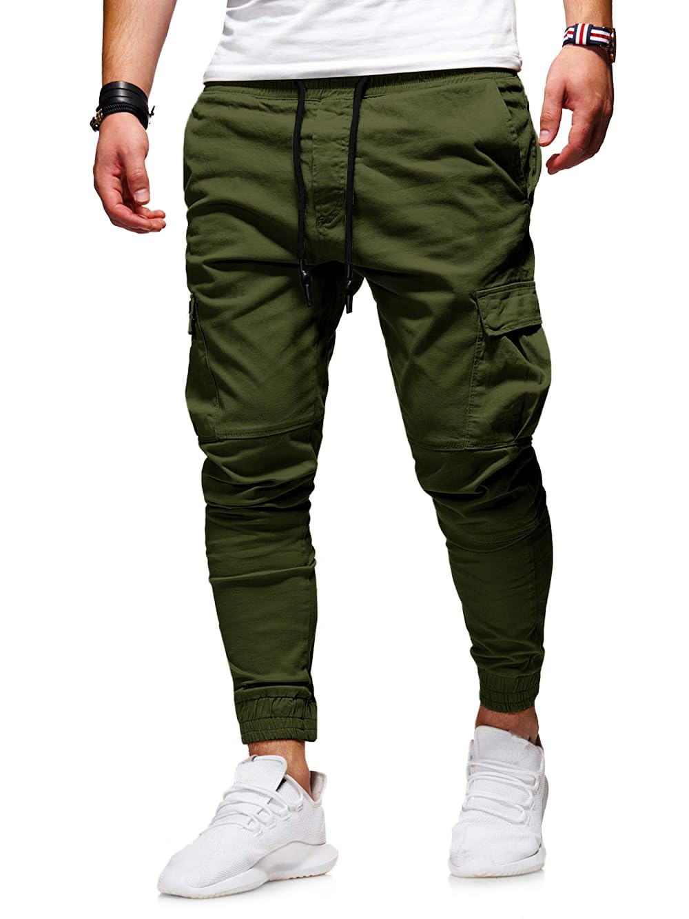 JACKETOWN Herren Hose Chino Cargo Hose Jogginghose Herren Cargohose Baumwolle Sporthose Casual Sweatpants Freizeithose Elastische Kordelzug Taille mit Taschen