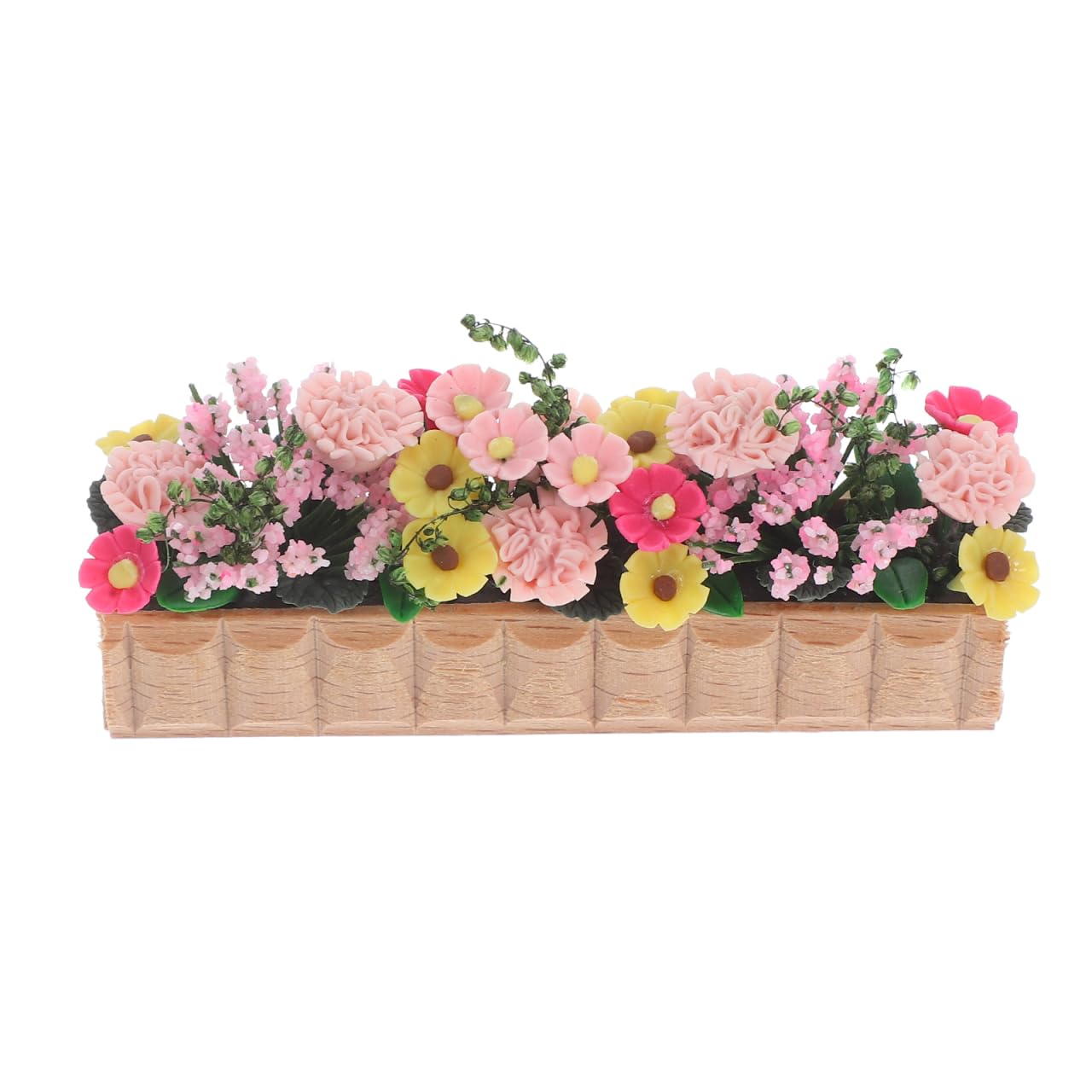 Toddmomy Miniature Dolls House Flower Pot Window Box Colourful Clay Flowers 1:12 Scale Long Wooden Model for Fairy Garden Decor and Dollhouse Accessory 8.2 * 3 * 1.7cm