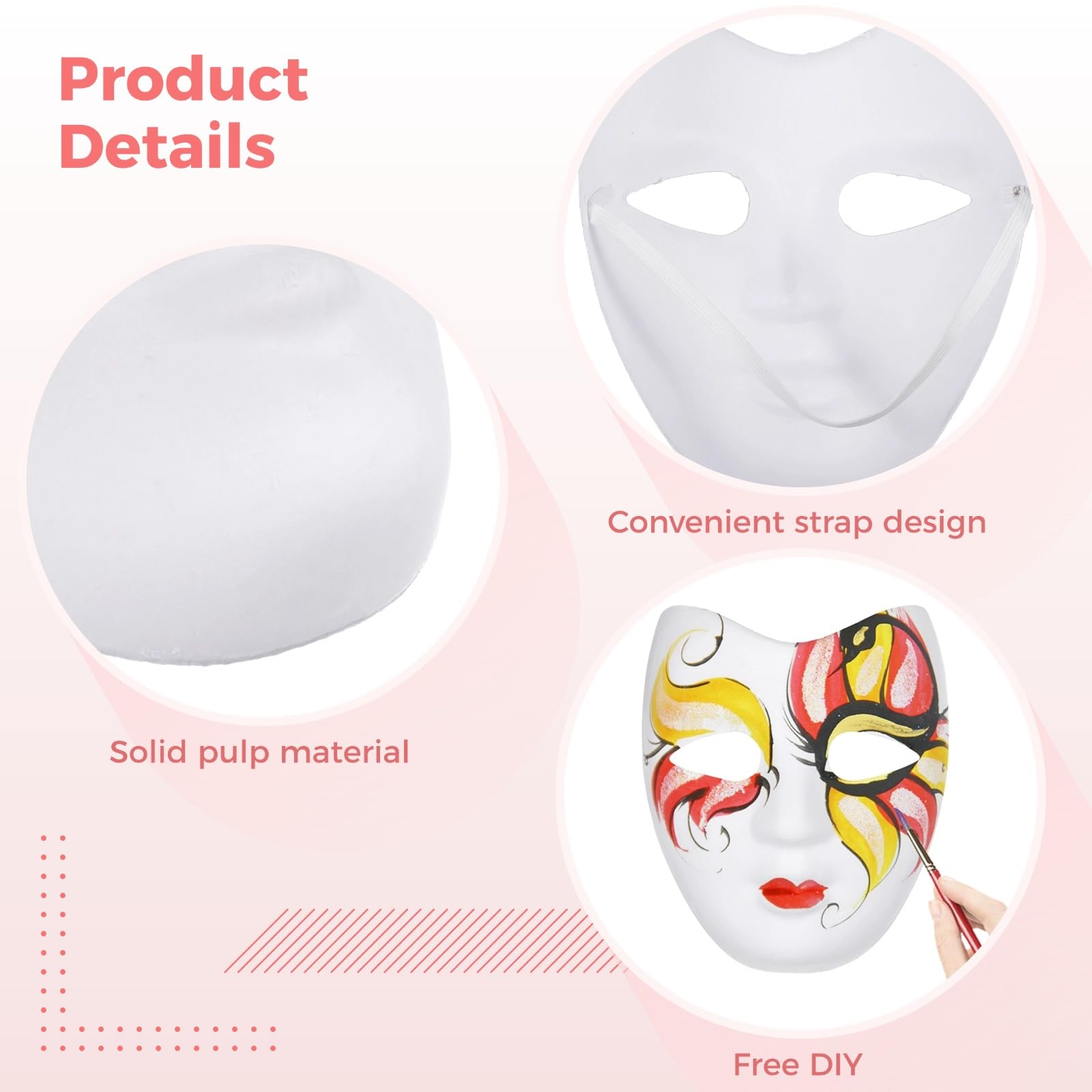 YOFAPA DIY Full Face Masks,50 Pcs Blank Paintable Paper Mask, White Masquerade Mask for Mardi Gras Smooth Surface - Image 3