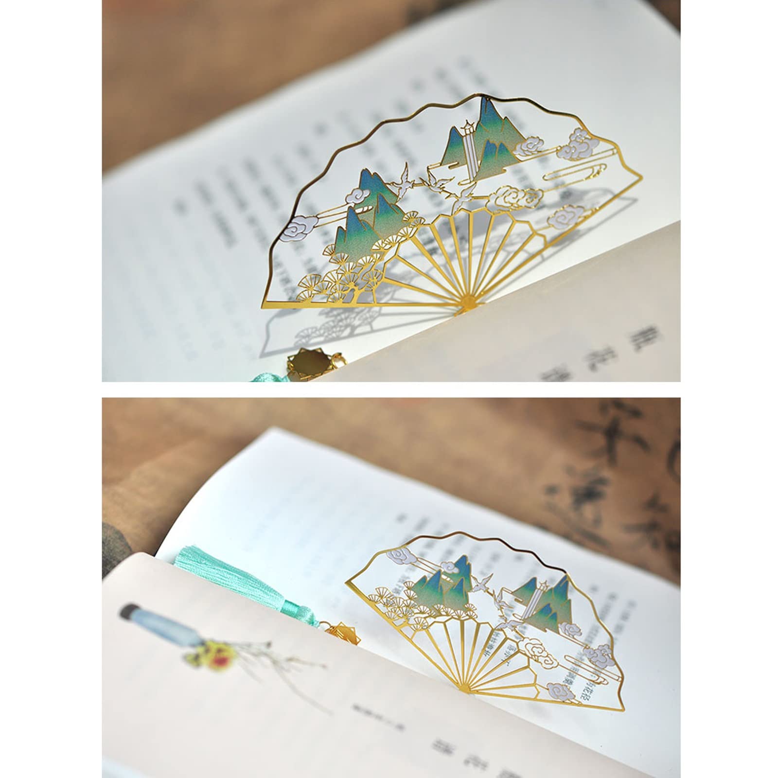 Signet Fan Bookmark Copper Hollow Bookmark avec Glands Cadeaux for Les lecteurs Femmes et Enfants signets pour Hommes Femmes